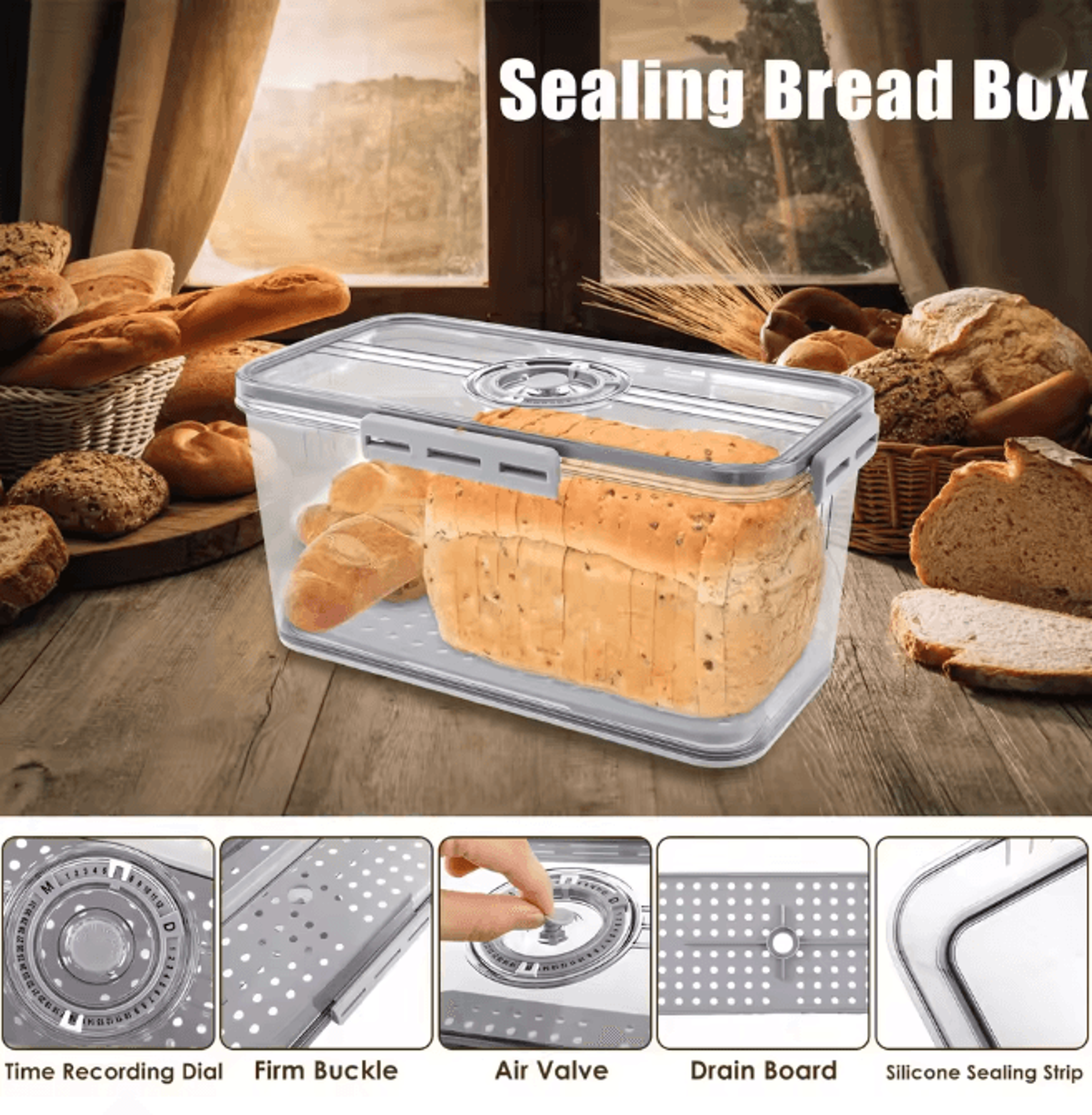 Airtight Bread Box Food Sealing Container With Time Recording 0