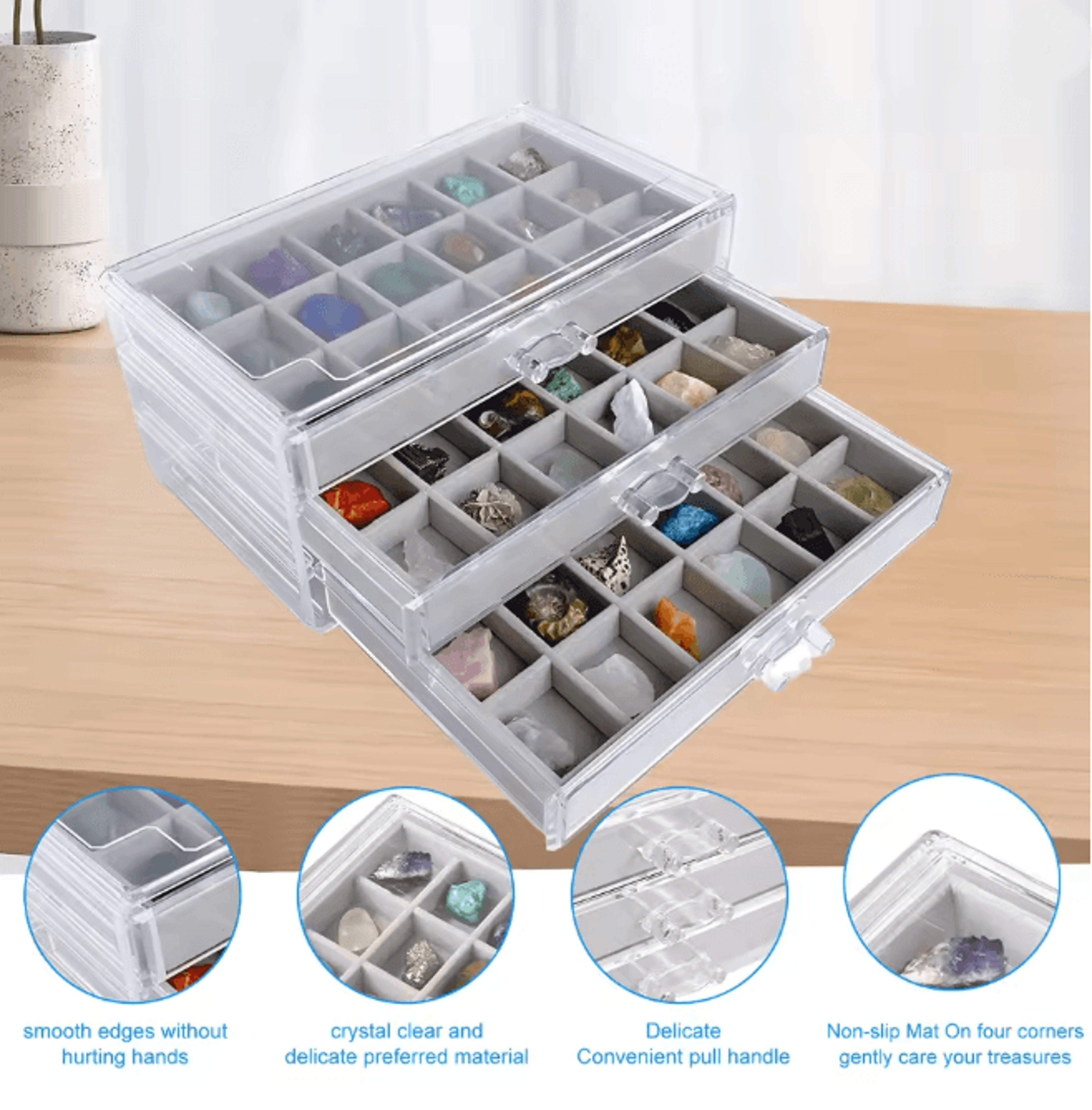 Rock Display Case With Drawers Clear Gemstone And Crystal Storage Box 2