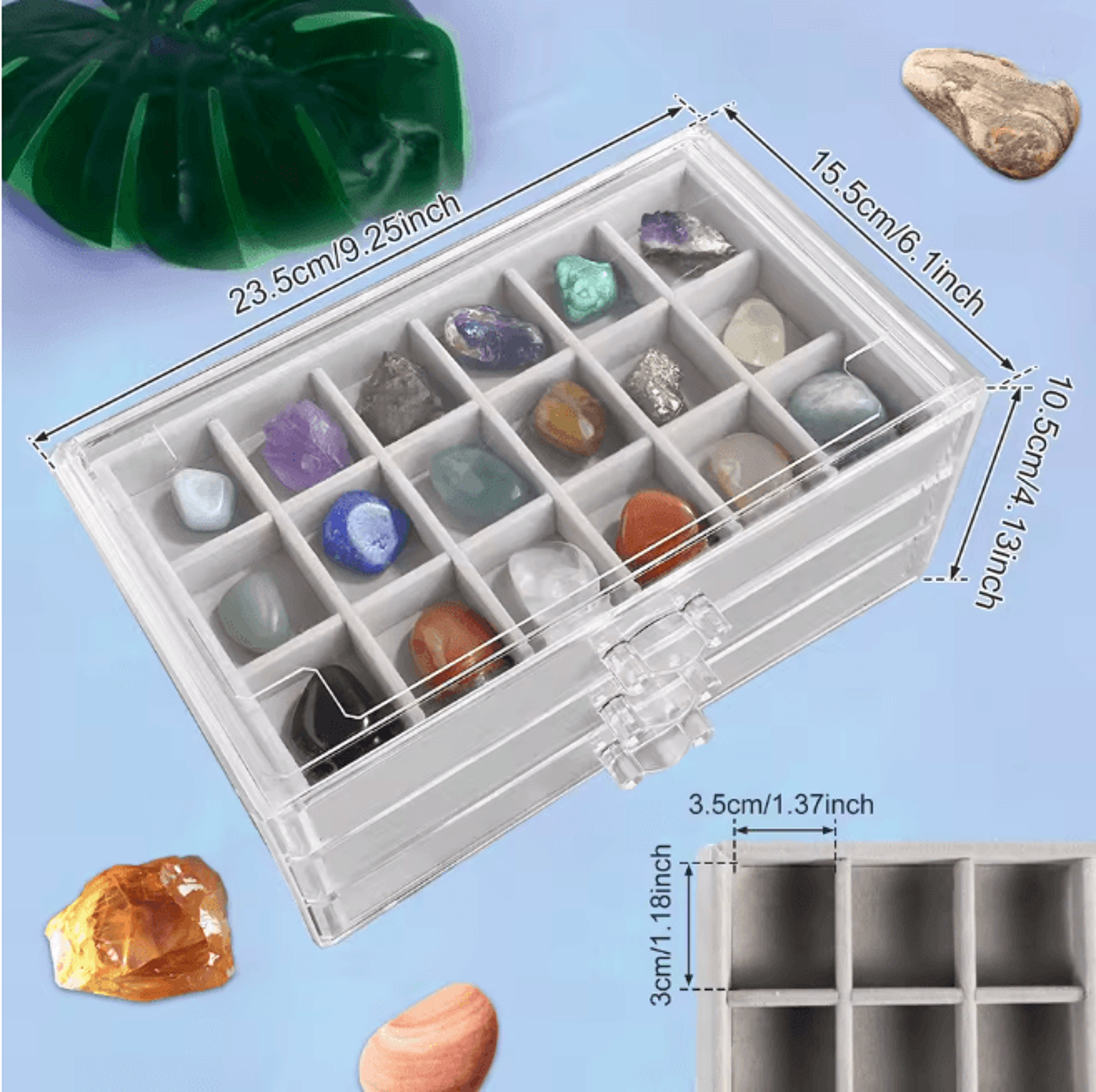 Rock Display Case With Drawers Clear Gemstone And Crystal Storage Box 3