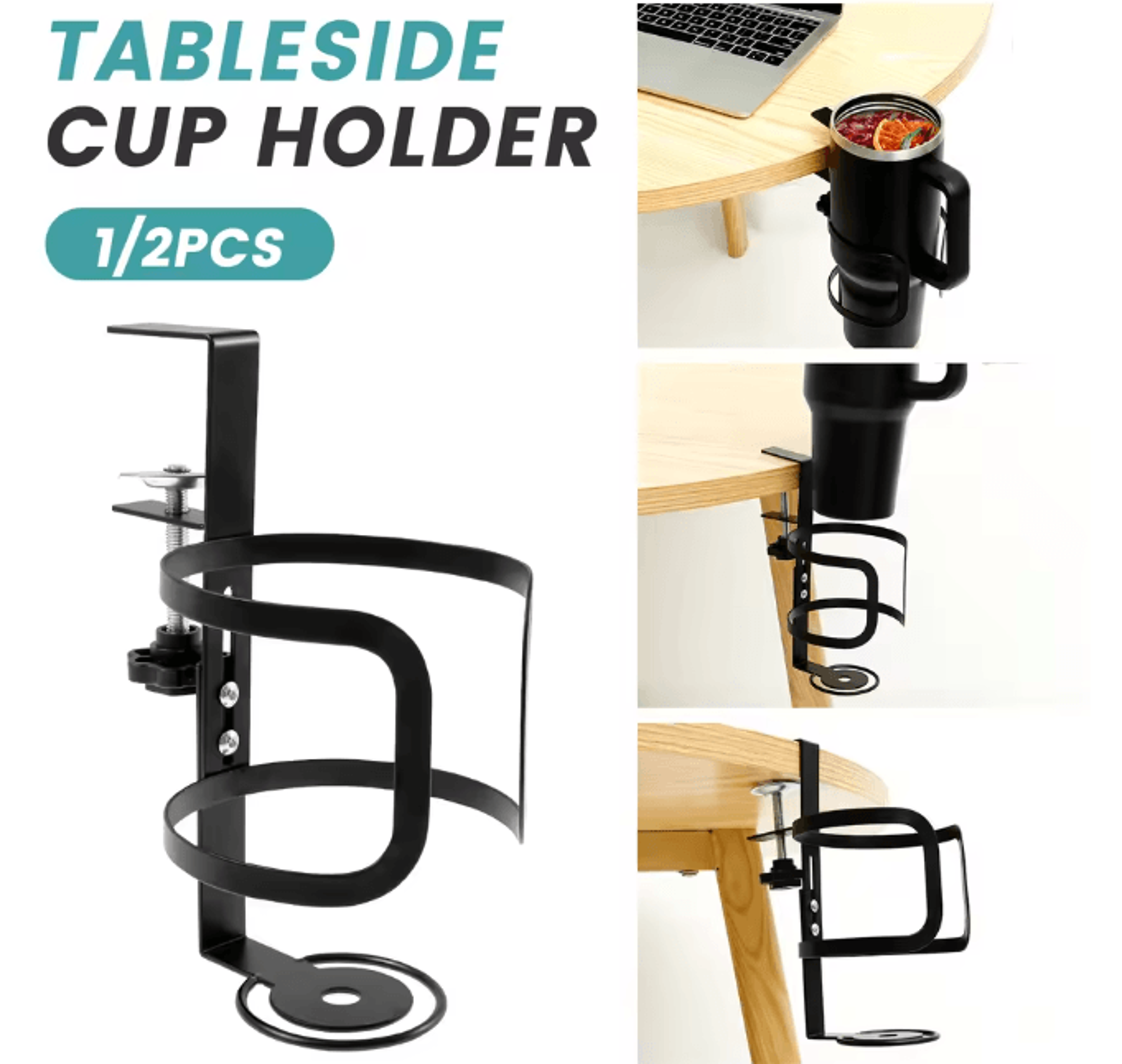 Adjustable Desk Cup Holder Clip On Mug And Headphone Organizer 0