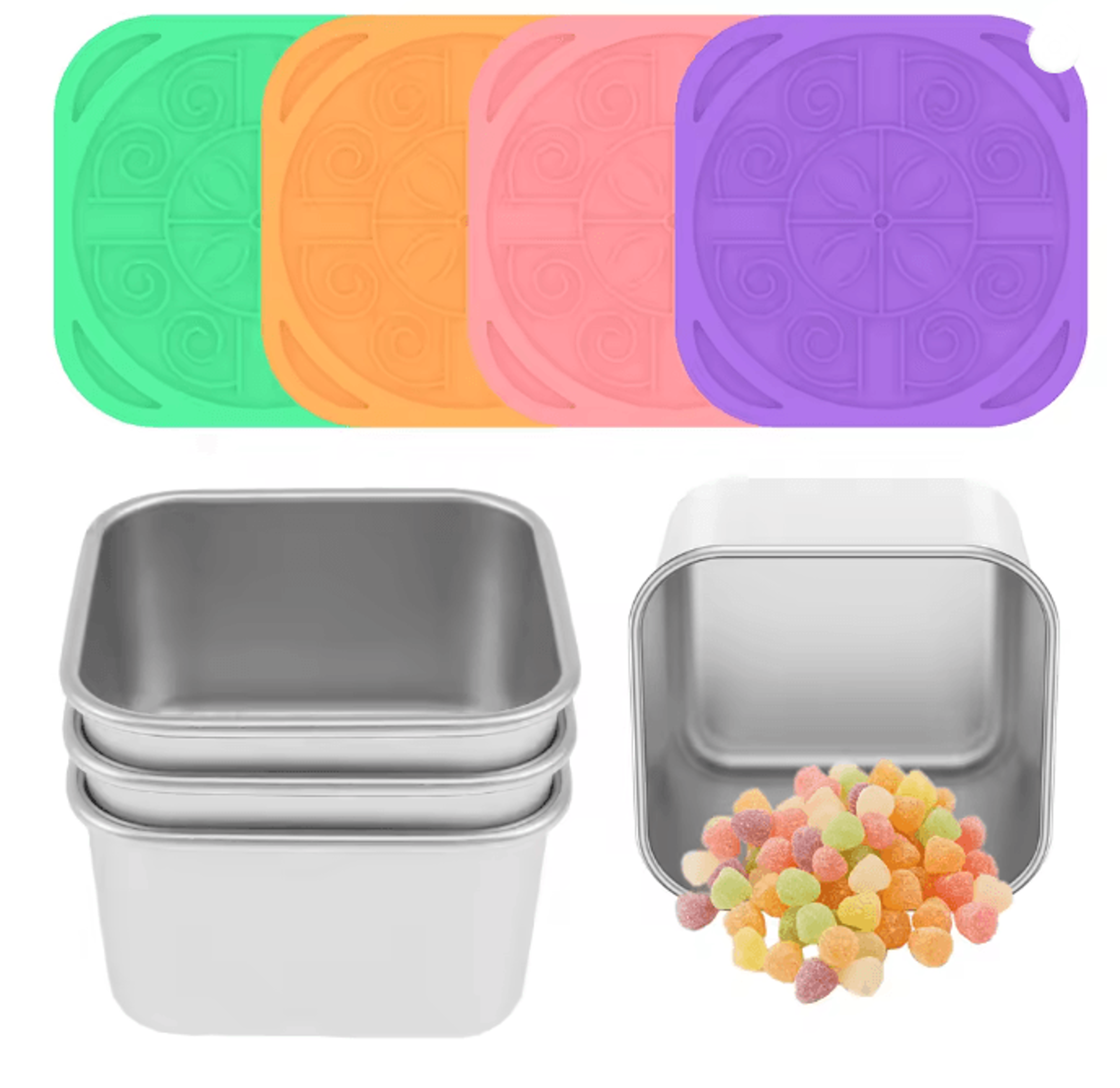 Stainless Steel Snack And Salad Containers With Leakproof Silicone Lids Set Of 4 5