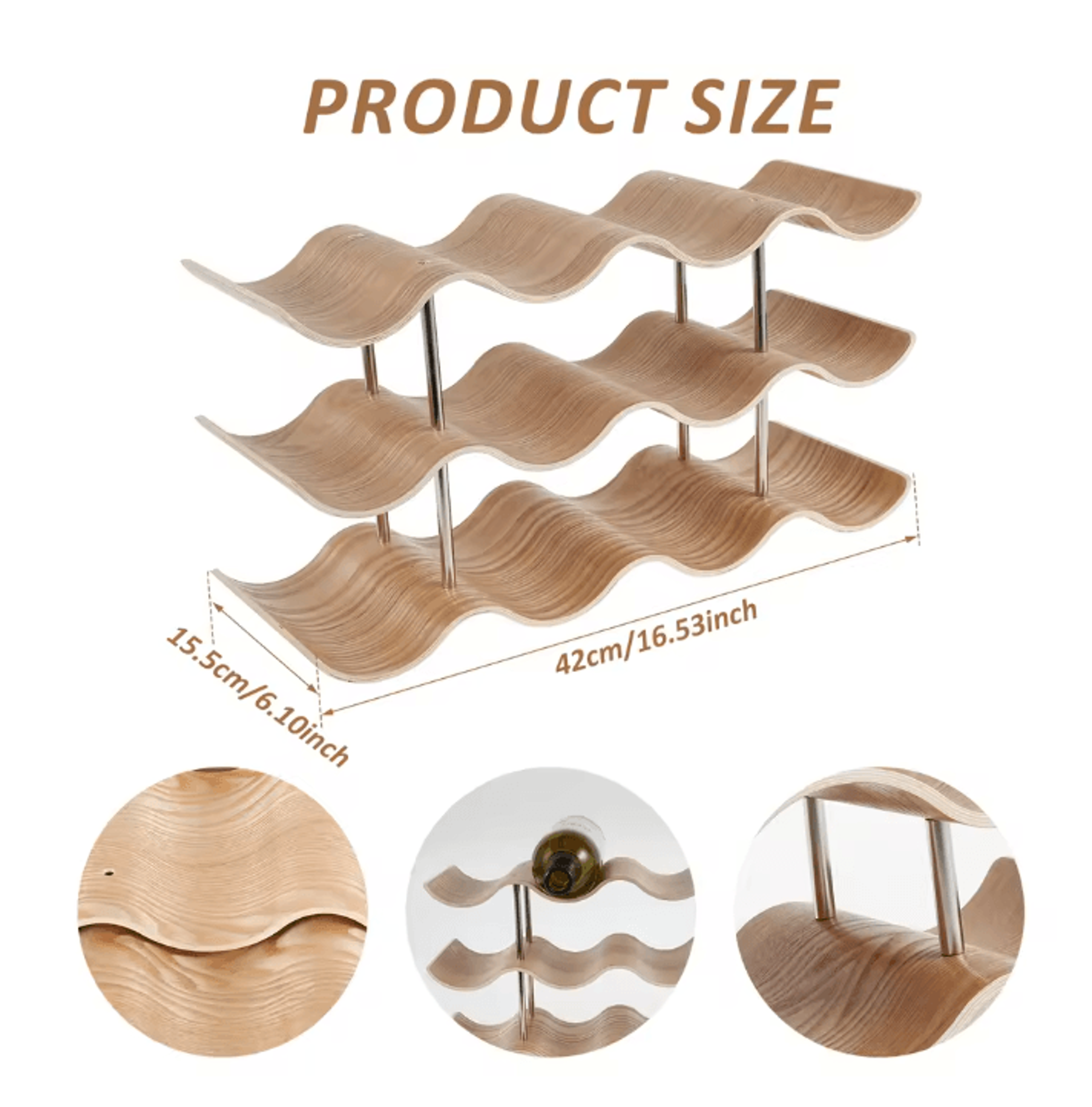 Wooden Wine Rack Countertop Bottle Holder Stand With 2 Or 3 Tier Storage 3