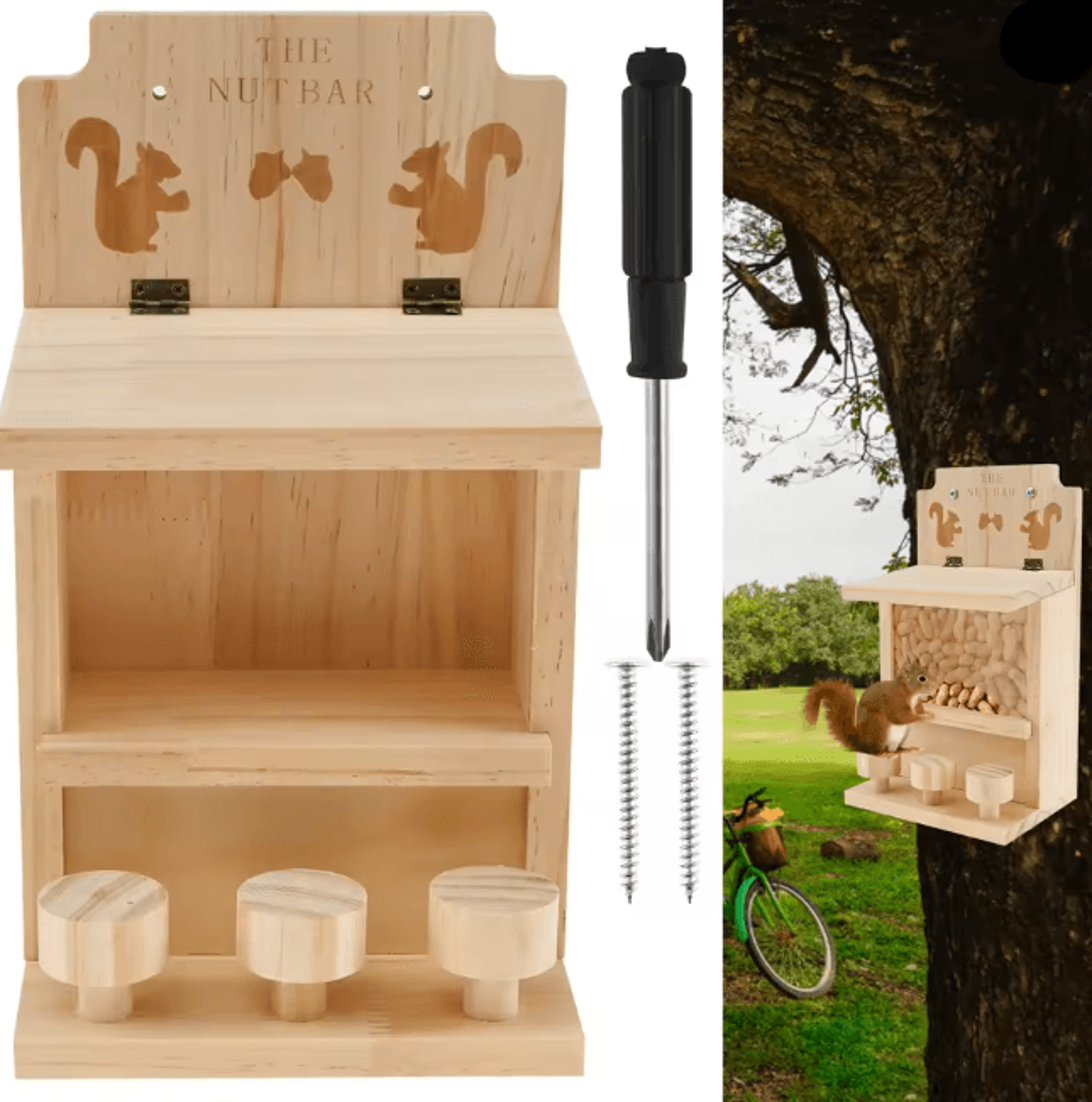 Large Wooden Squirrel Feeder Outdoor Squirrel House With Durable Design 0