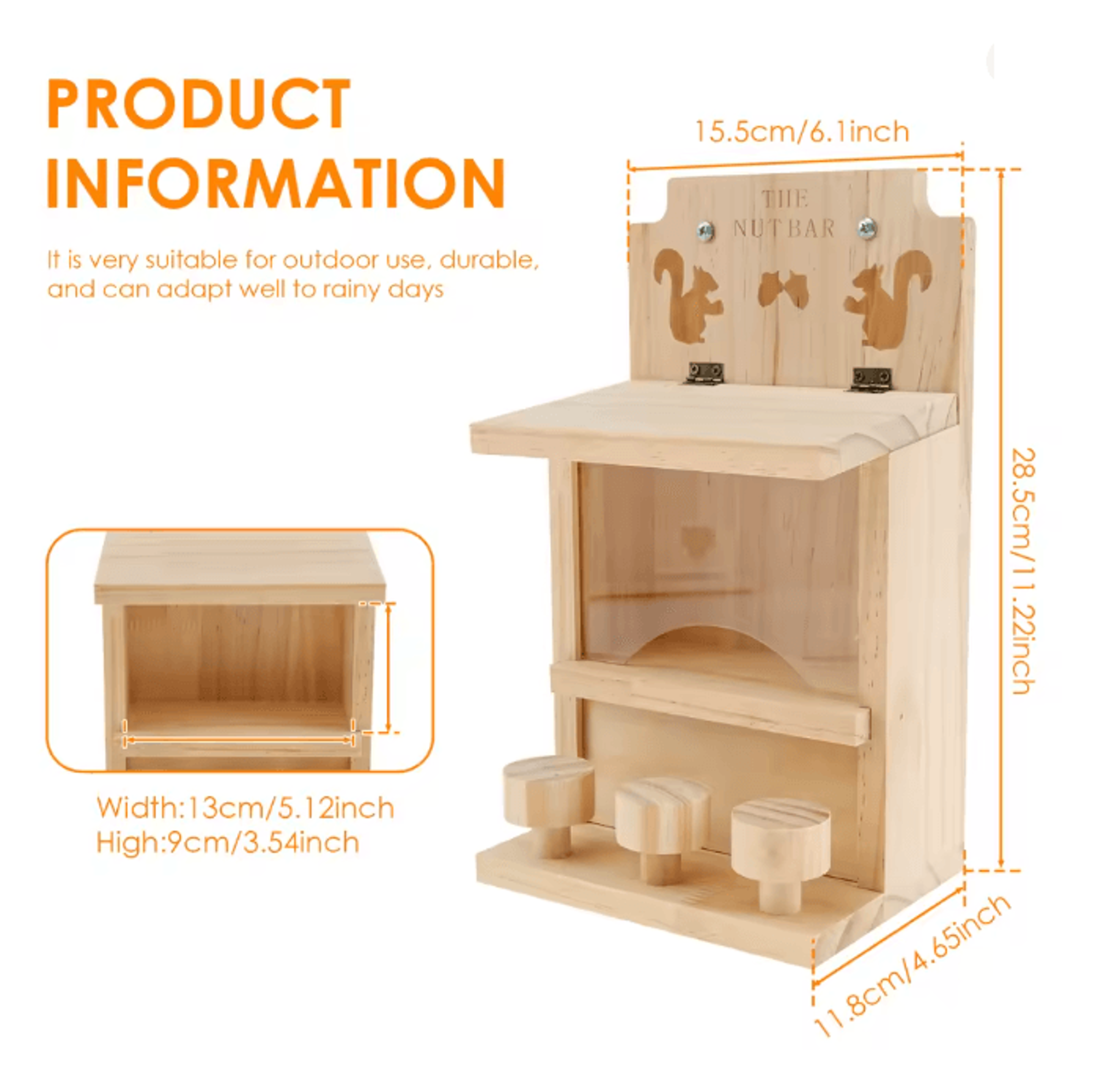 Large Wooden Squirrel Feeder Outdoor Squirrel House With Durable Design 4