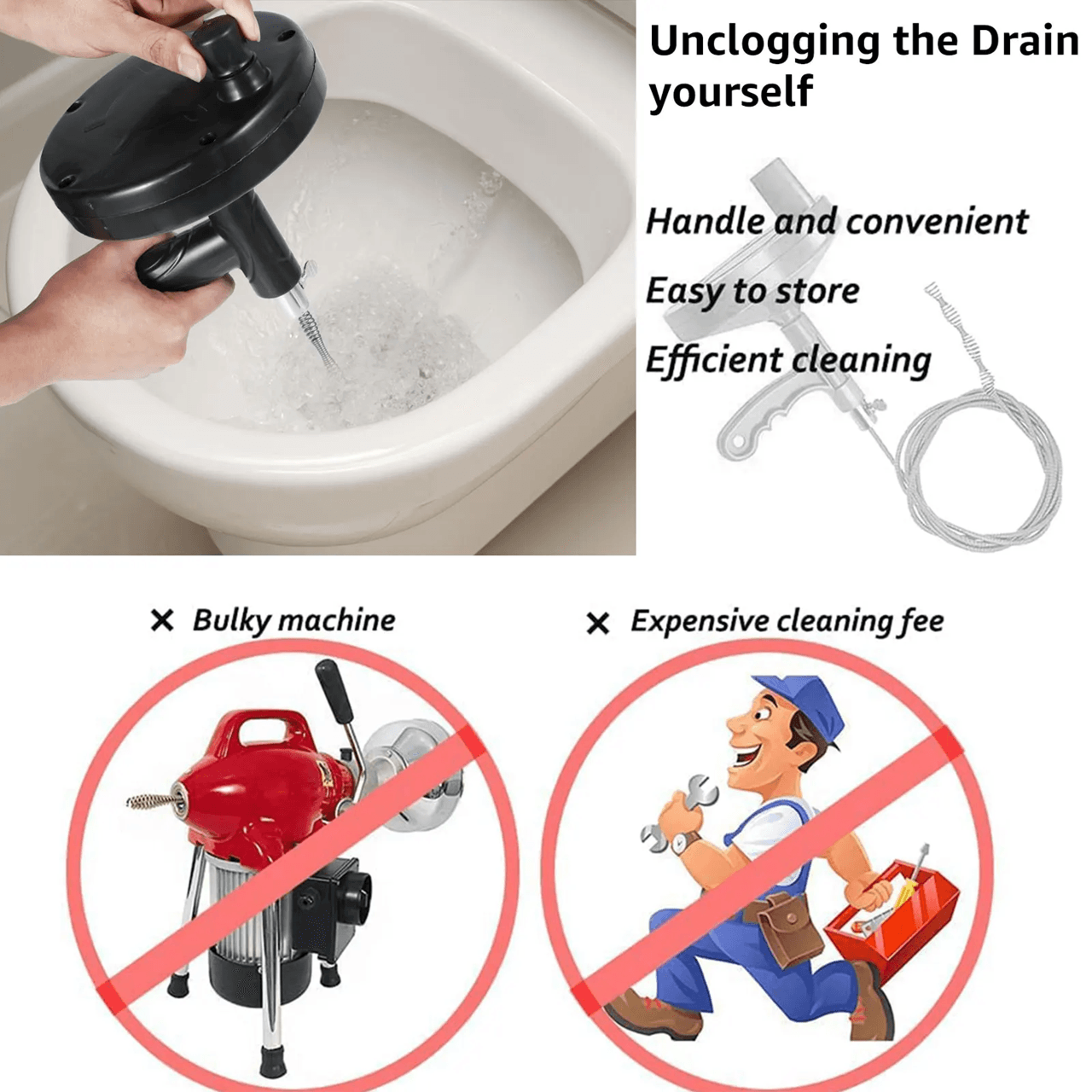 Manual Drain Snake Auger Pipe Cleaning Tool With Non Slip Handle 1
