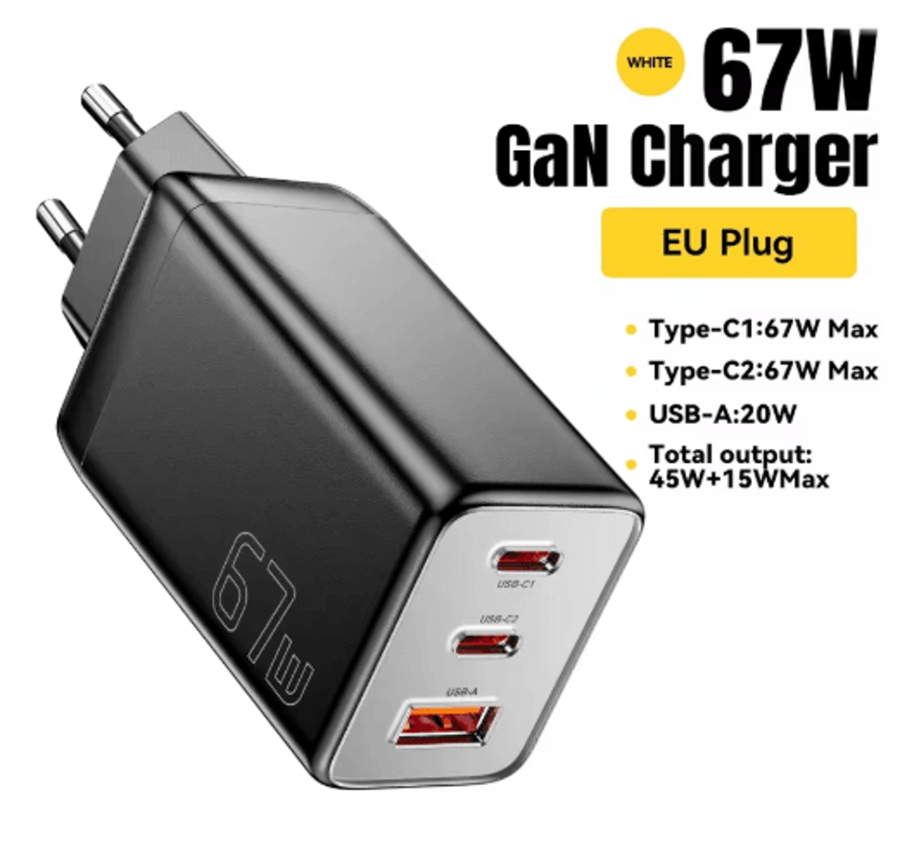 Essager 67W GaN USB C Fast Charger With Dual USB Ports 3