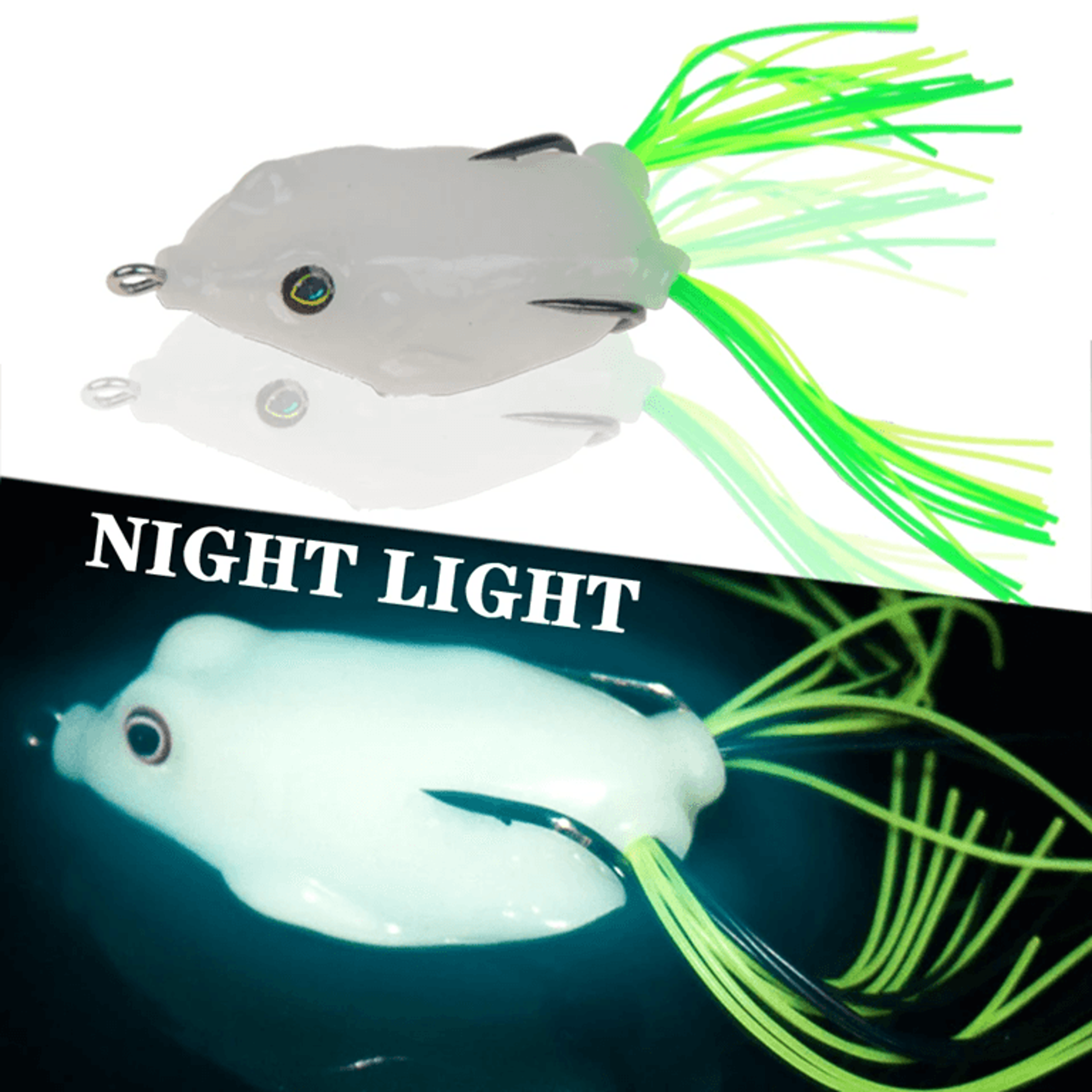 glowfrog soft fishing lure with treble hooks for topwater strikes