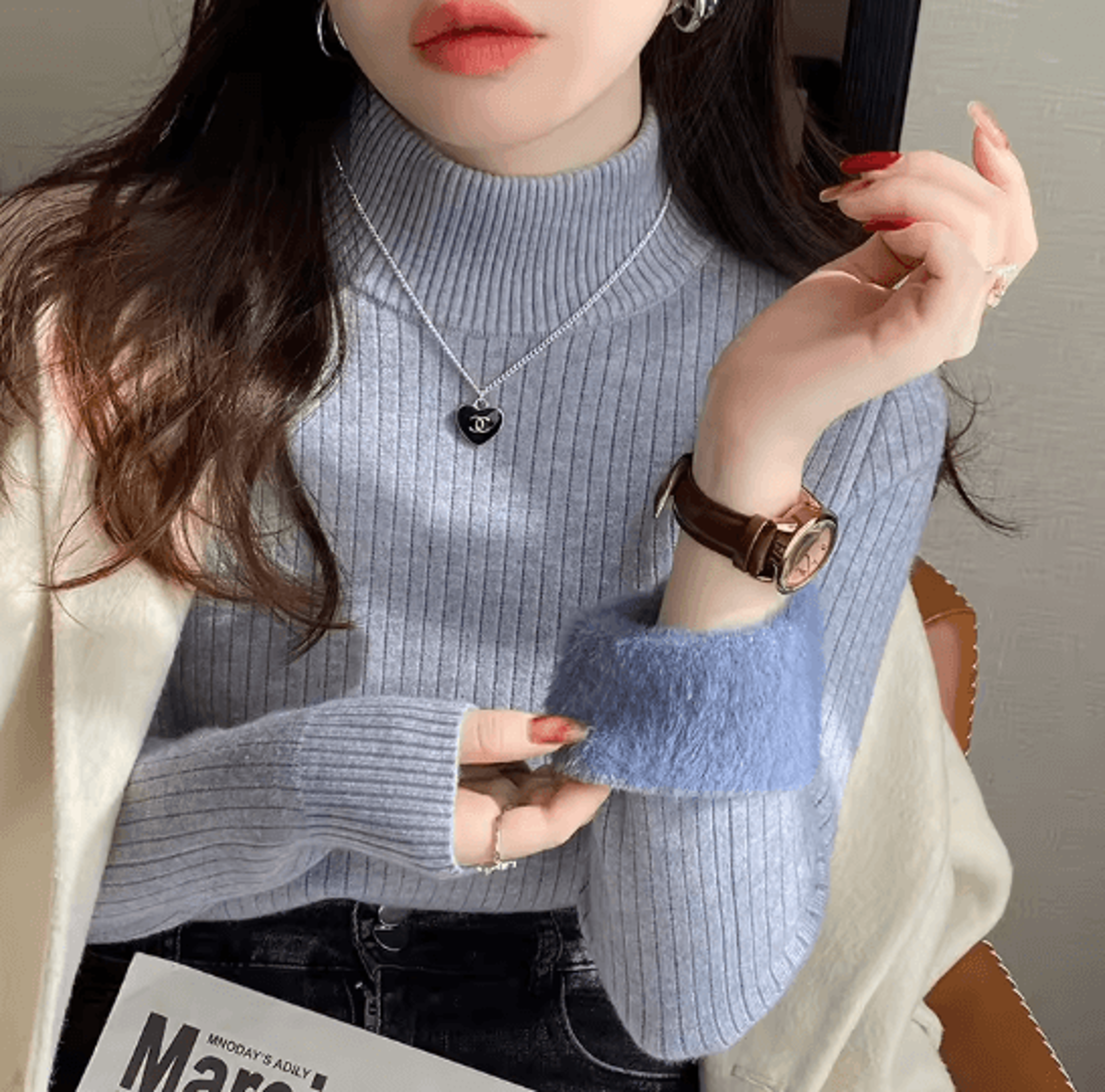 Womens Turtleneck Sweater Velvet Lined Thermal Knit Winter Top 7