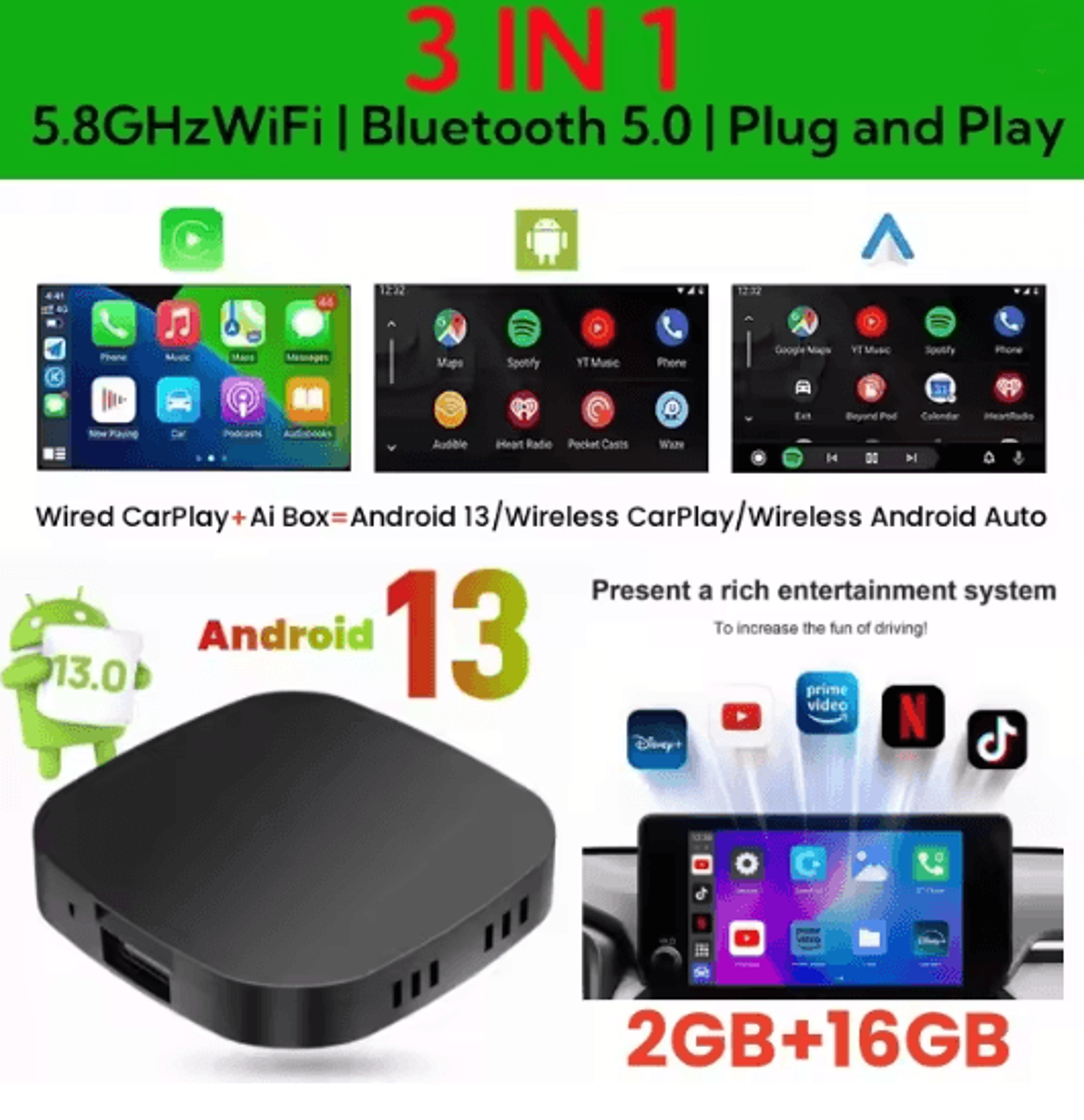 Android 13 CarPlay AI Box With Wireless Android Auto And Smart Streaming 3