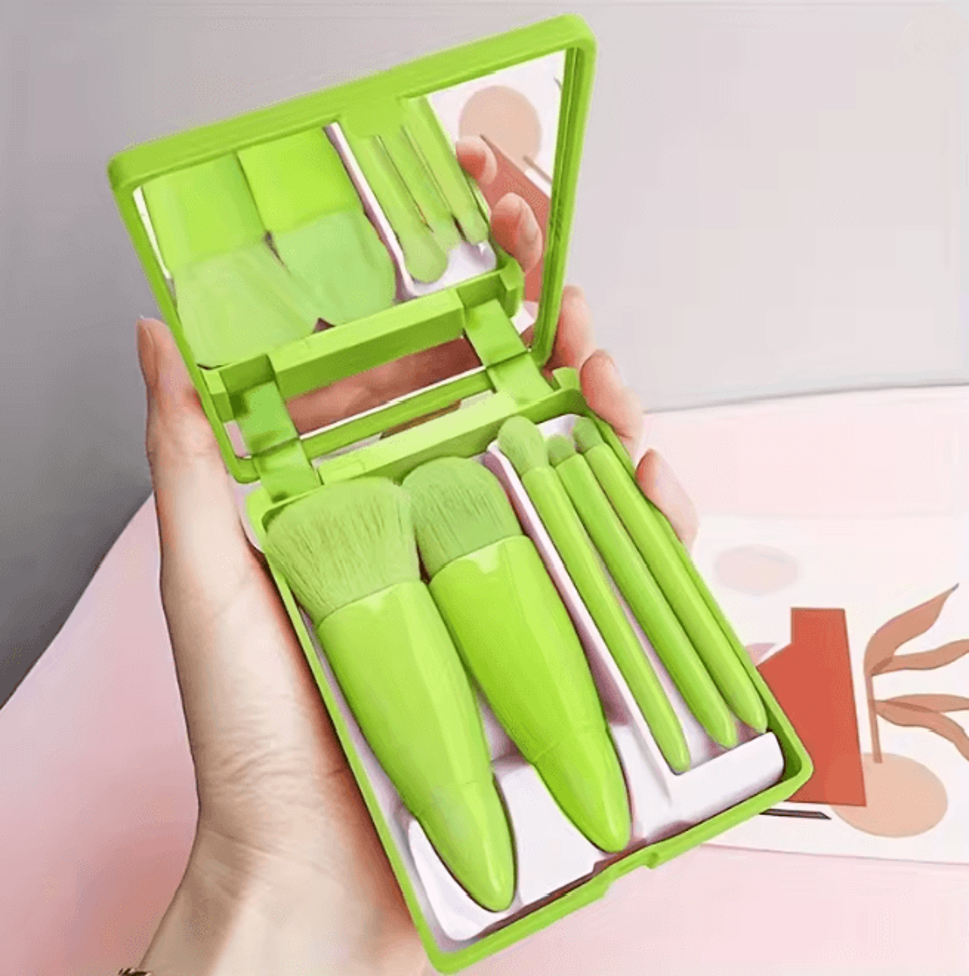 MirrorFold Mini Makeup Brush Set Travel Brush Kit With Mirror 5