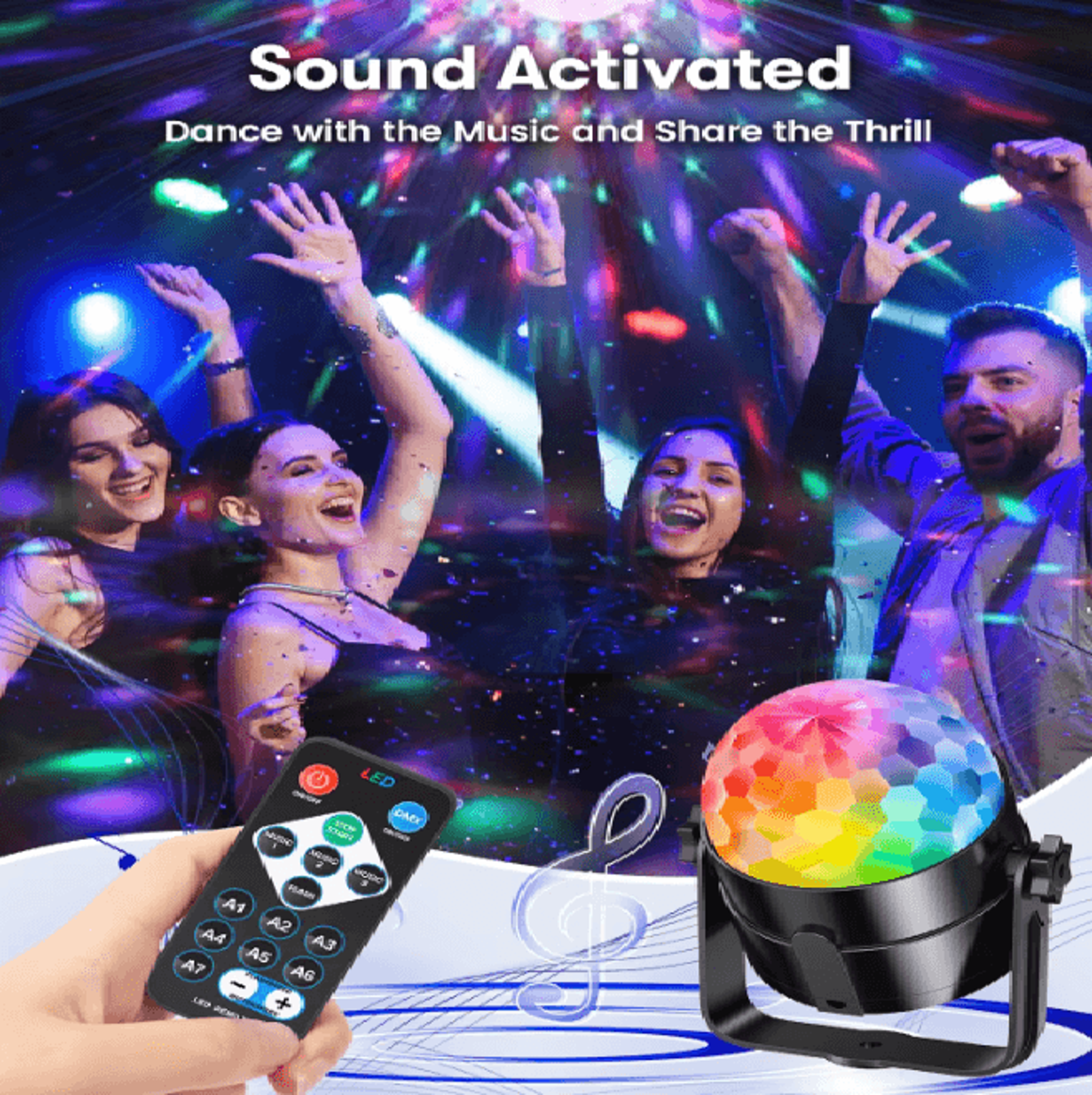 PartyPulse RGB Sound Activated Disco Ball Light With Remote Control 1