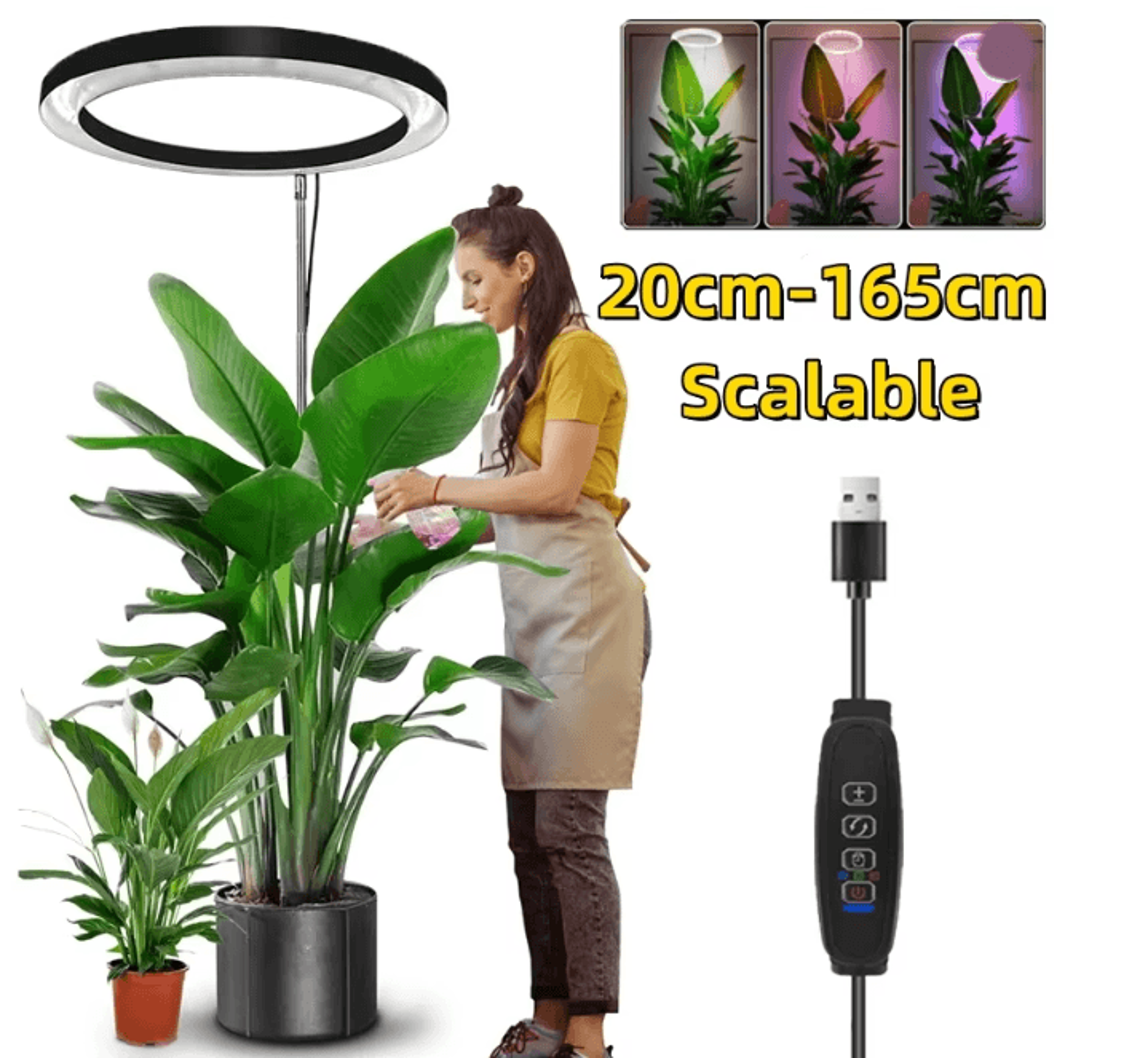 Height Adjustable LED Ring Grow Light Full Spectrum Indoor Plant Lamp USB Powered 0