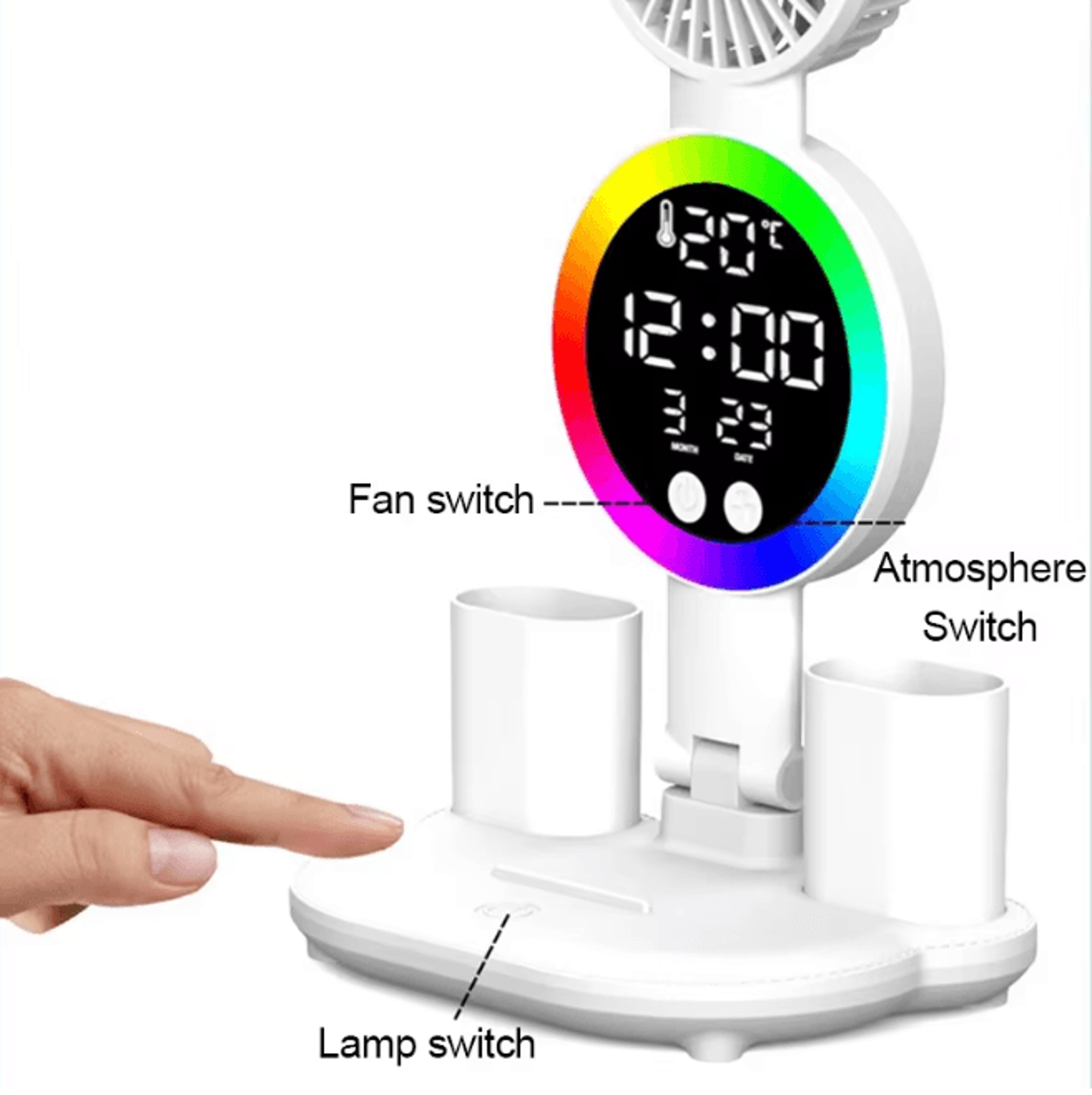 LED Desk Lamp With Fan And Clock Adjustable Reading Light For Study And Night Use 2