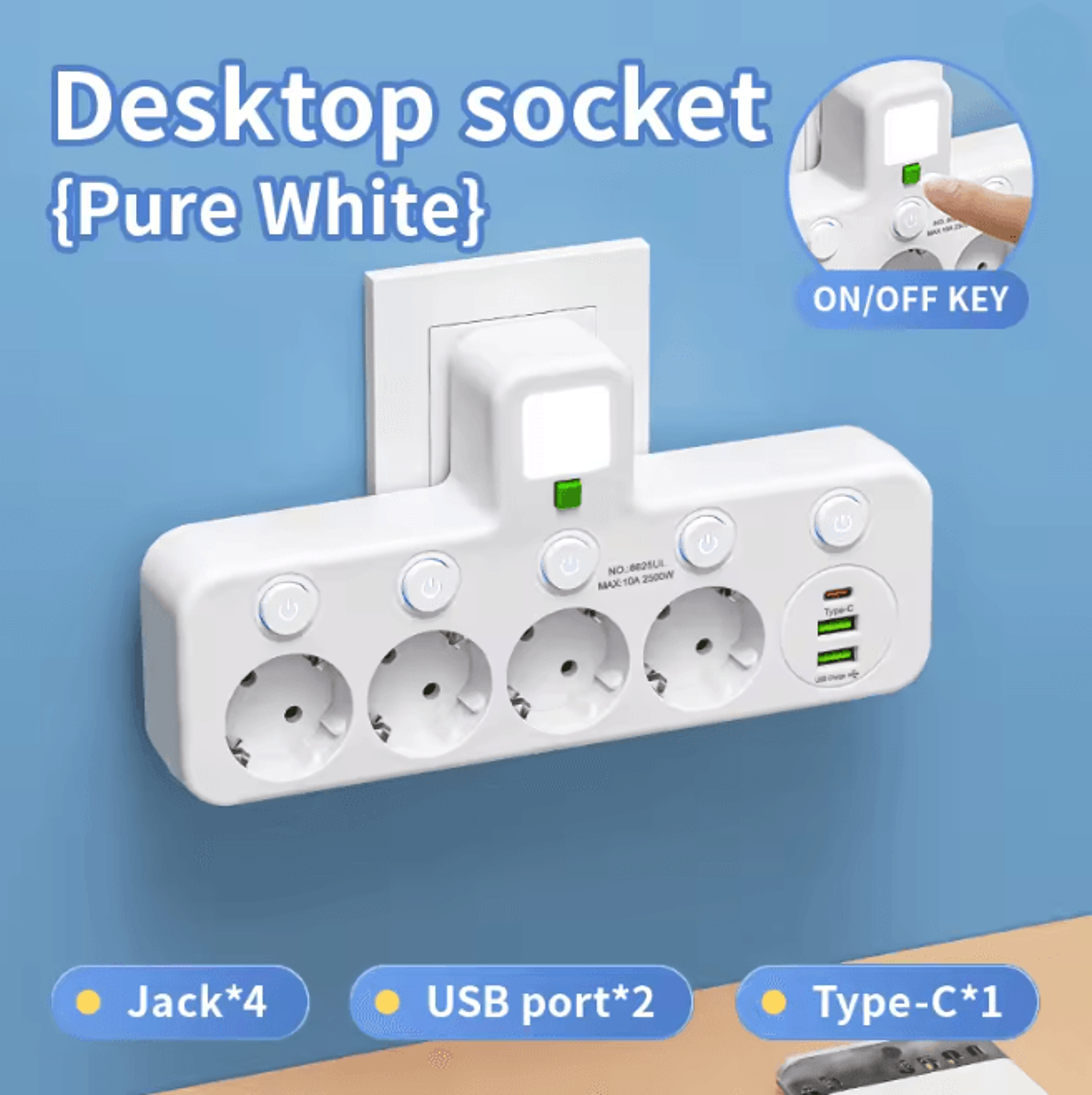 EU Multi Socket Wall Plug Adapter Four Way Power Socket Space Saving Design 5