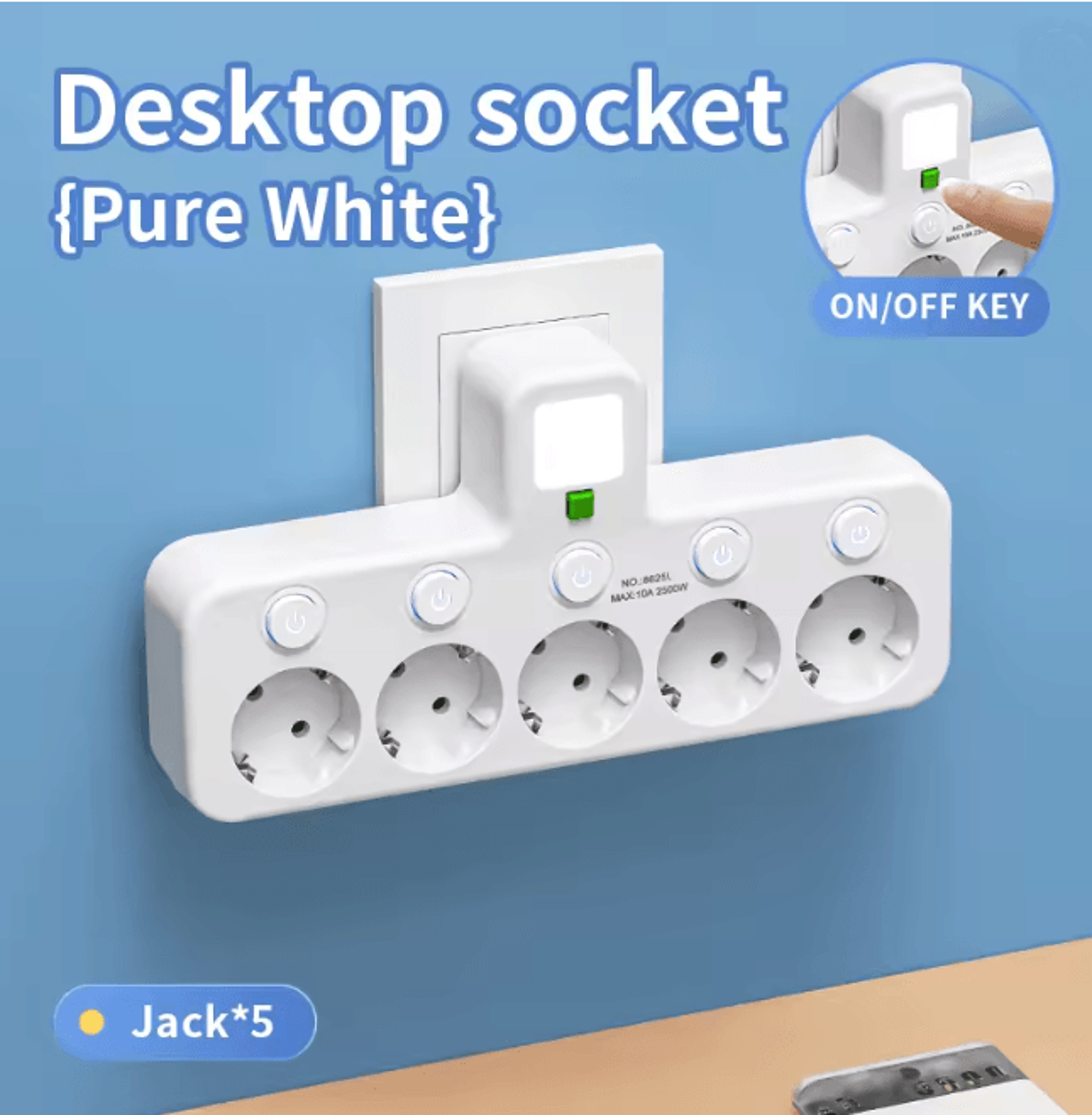 EU Multi Socket Wall Plug Adapter Four Way Power Socket Space Saving Design 6