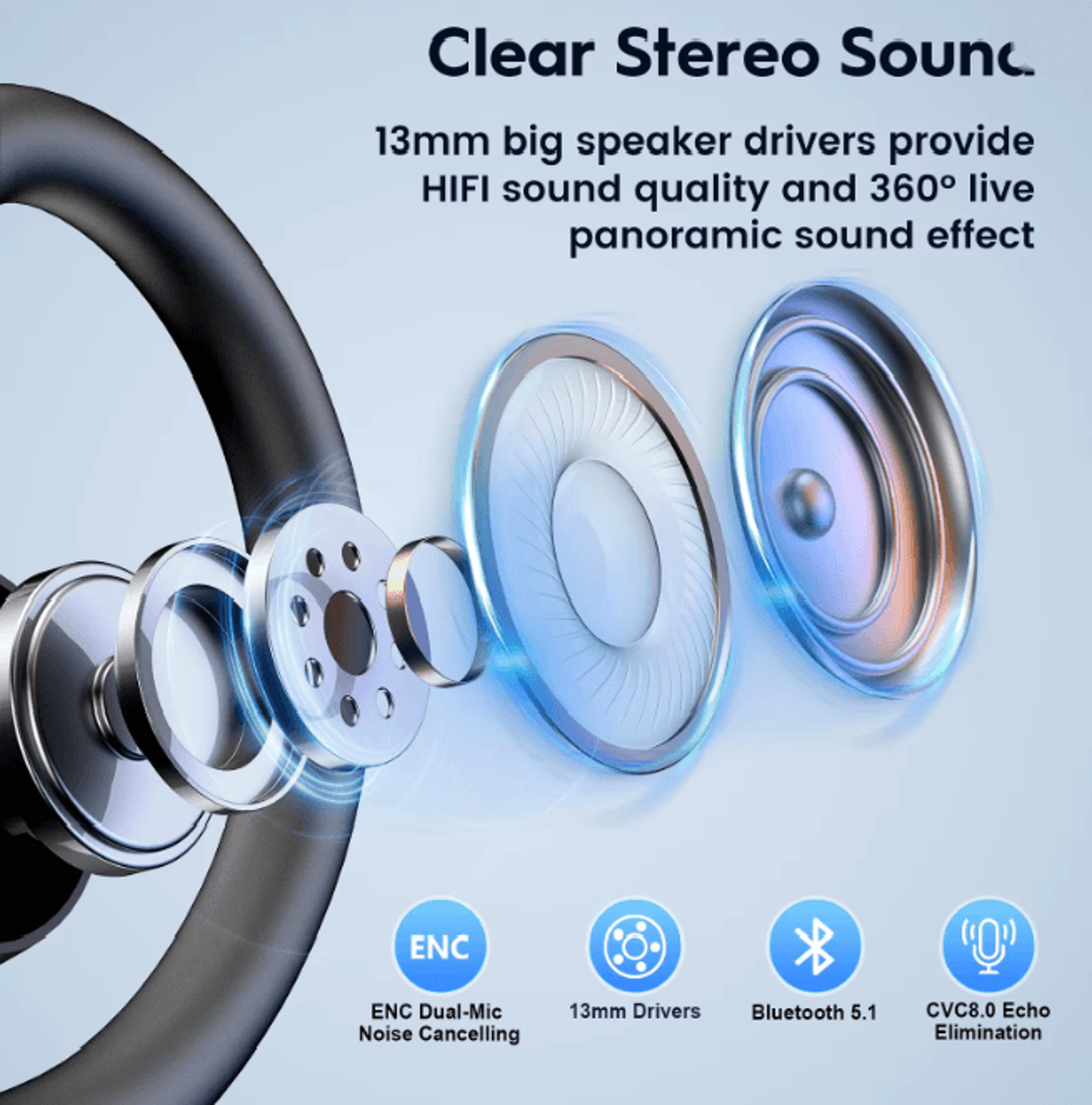 New Bee M53 Bluetooth Headset Noise Cancelling Wireless Earpiece For Calls And Driving 2