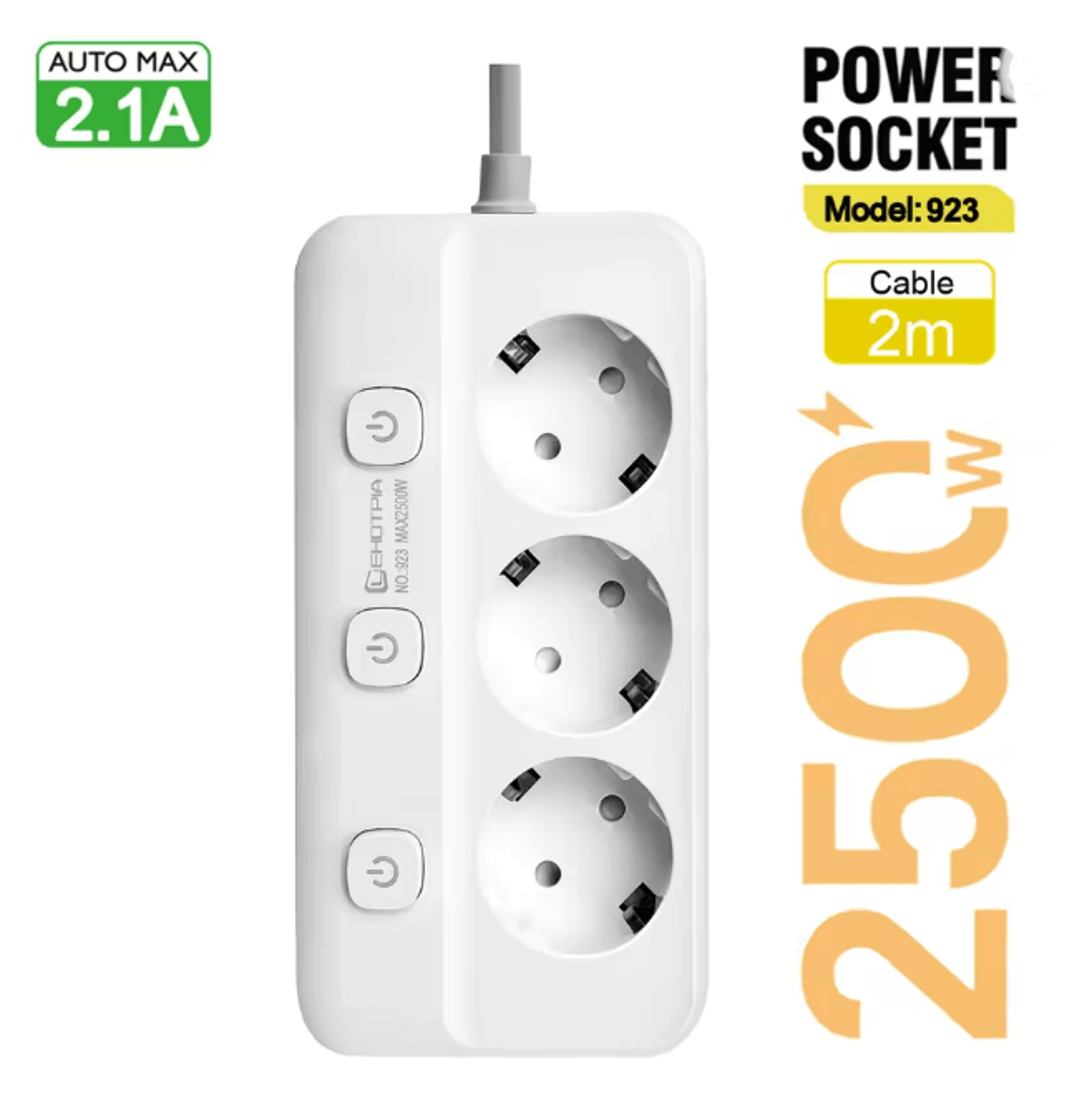 EU Power Strip With Independent Switches Multi Socket Extension Adapter 4