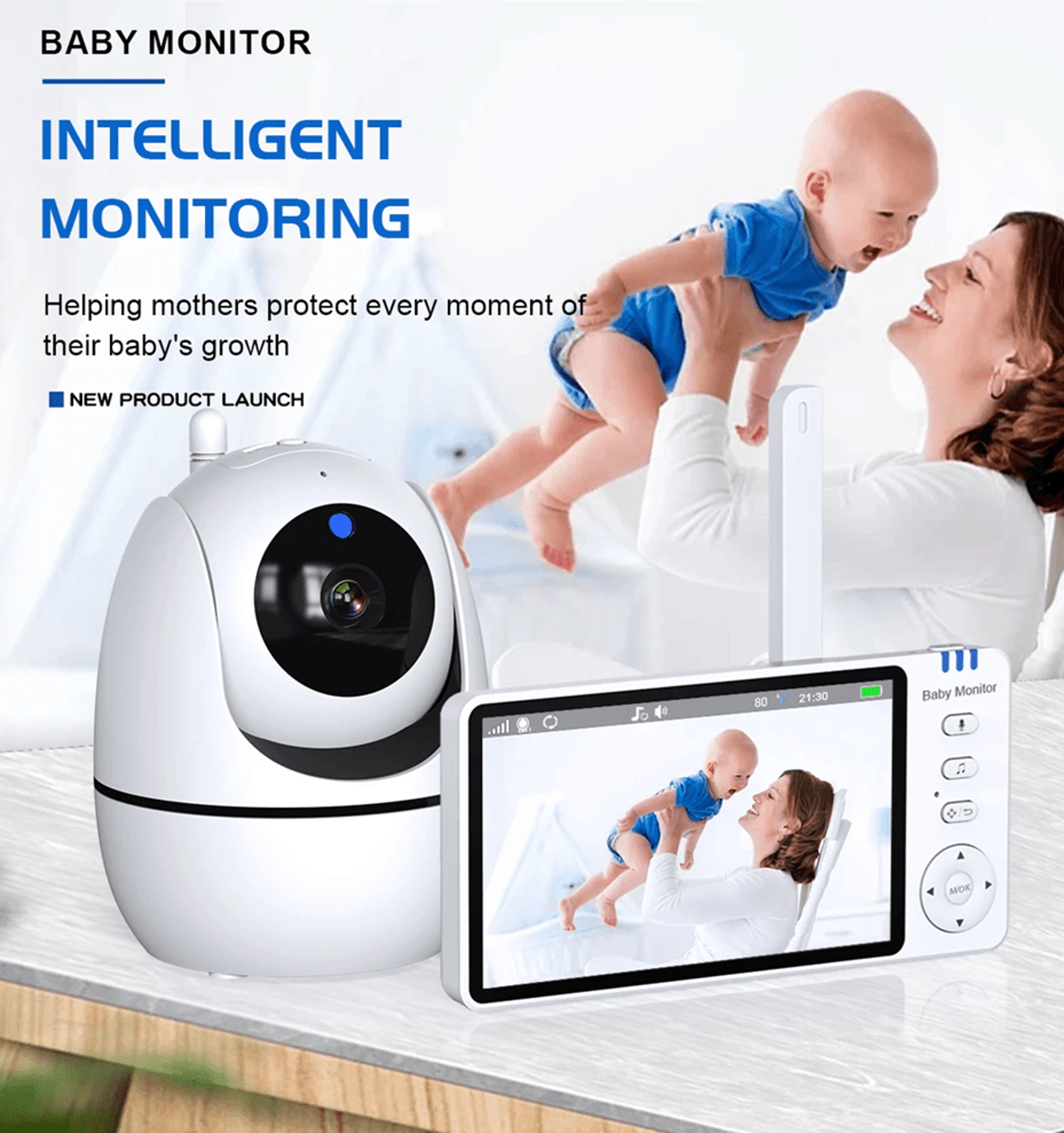 5 inch video baby monitor with camera and temperature sensor