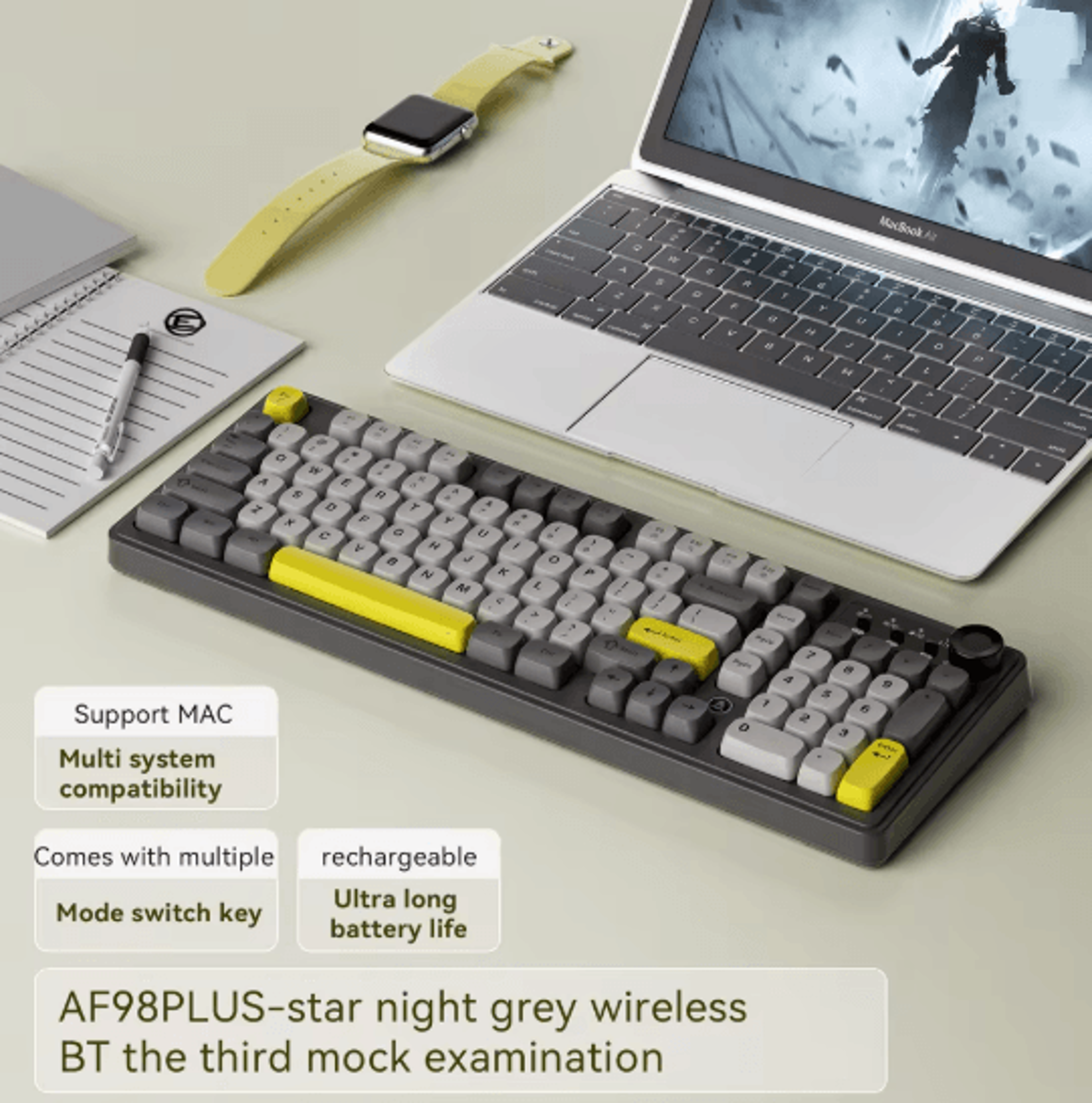 AJAZZ AF98 Wireless RGB Mechanical Feel Keyboard With Three Mode Connectivity 7