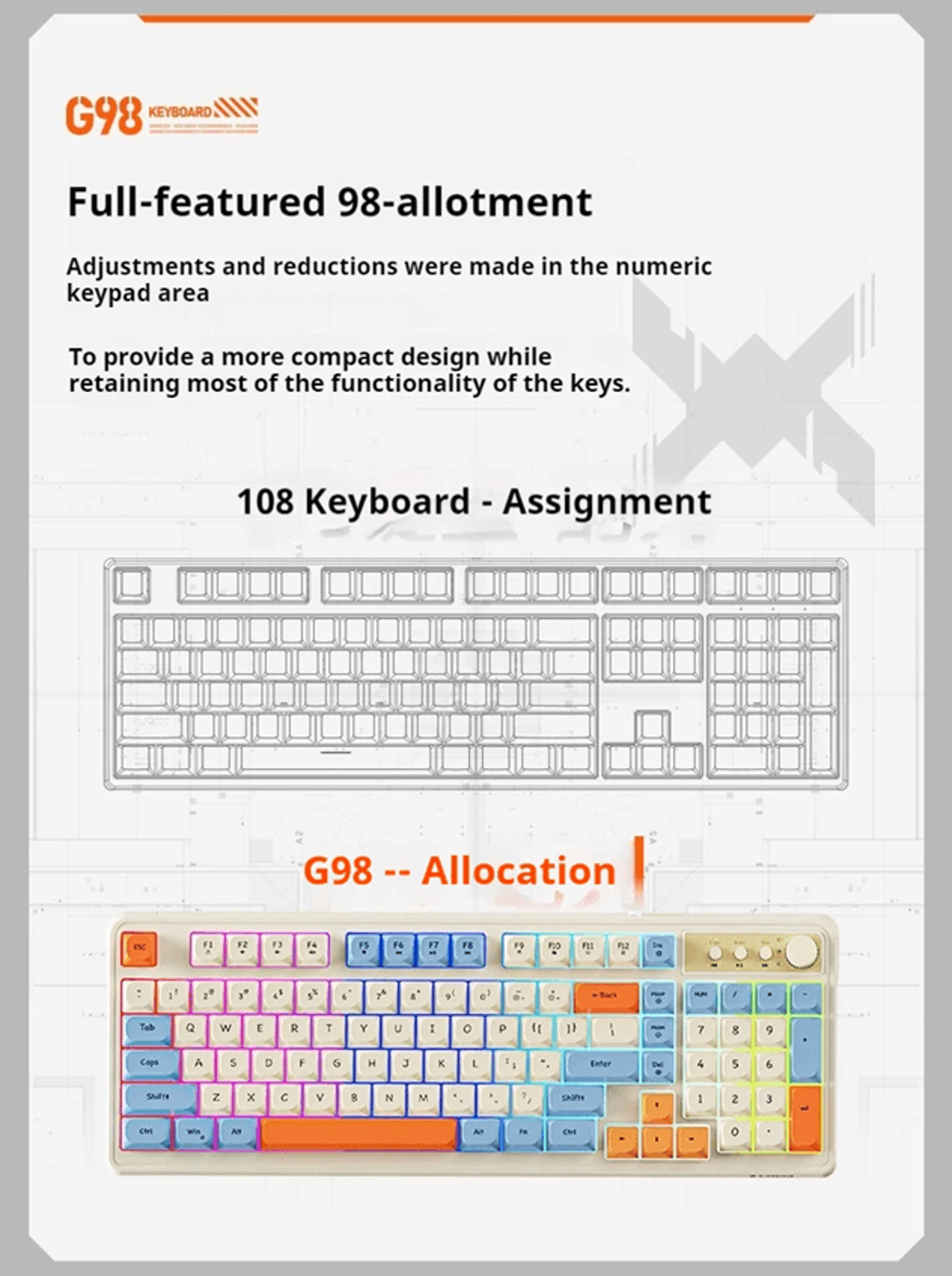 EWEADN G98 Rainbow Backlit Wired Gaming Keyboard With Numeric Keypad 1