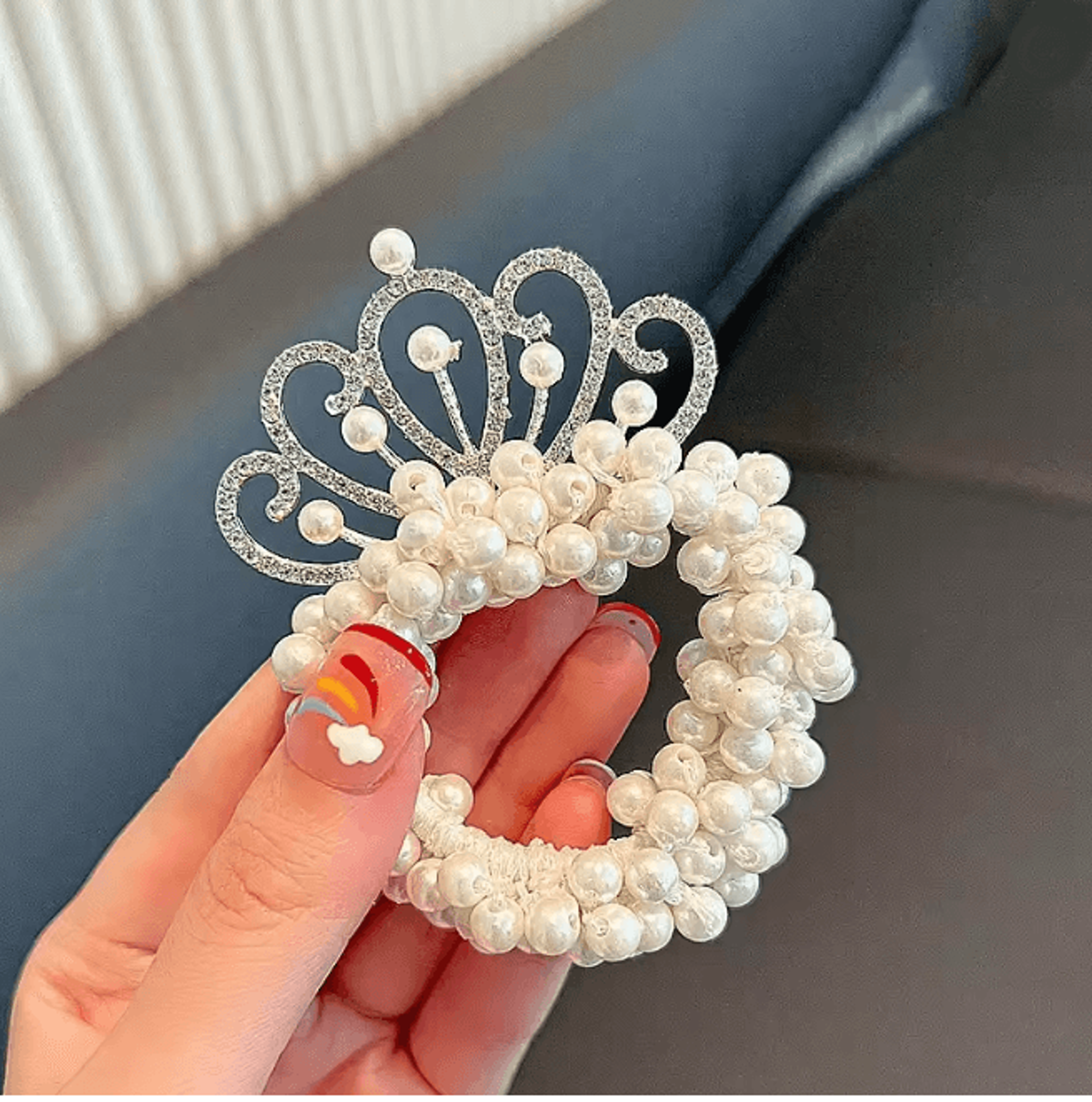 Princess Pearl Crown Hair Tie For Girls Elastic Kids Hair Accessory 6
