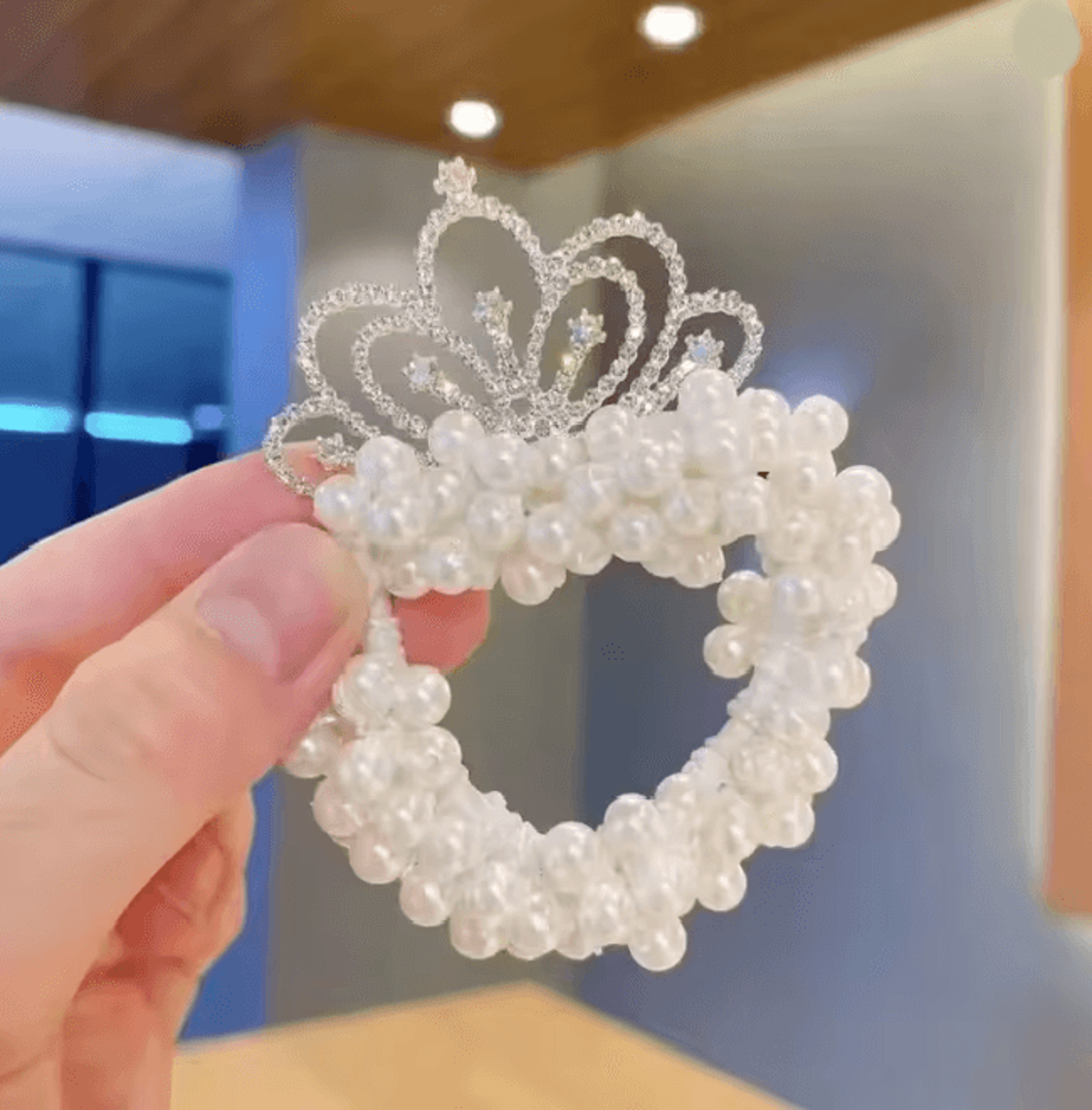 Princess Pearl Crown Hair Tie For Girls Elastic Kids Hair Accessory 2
