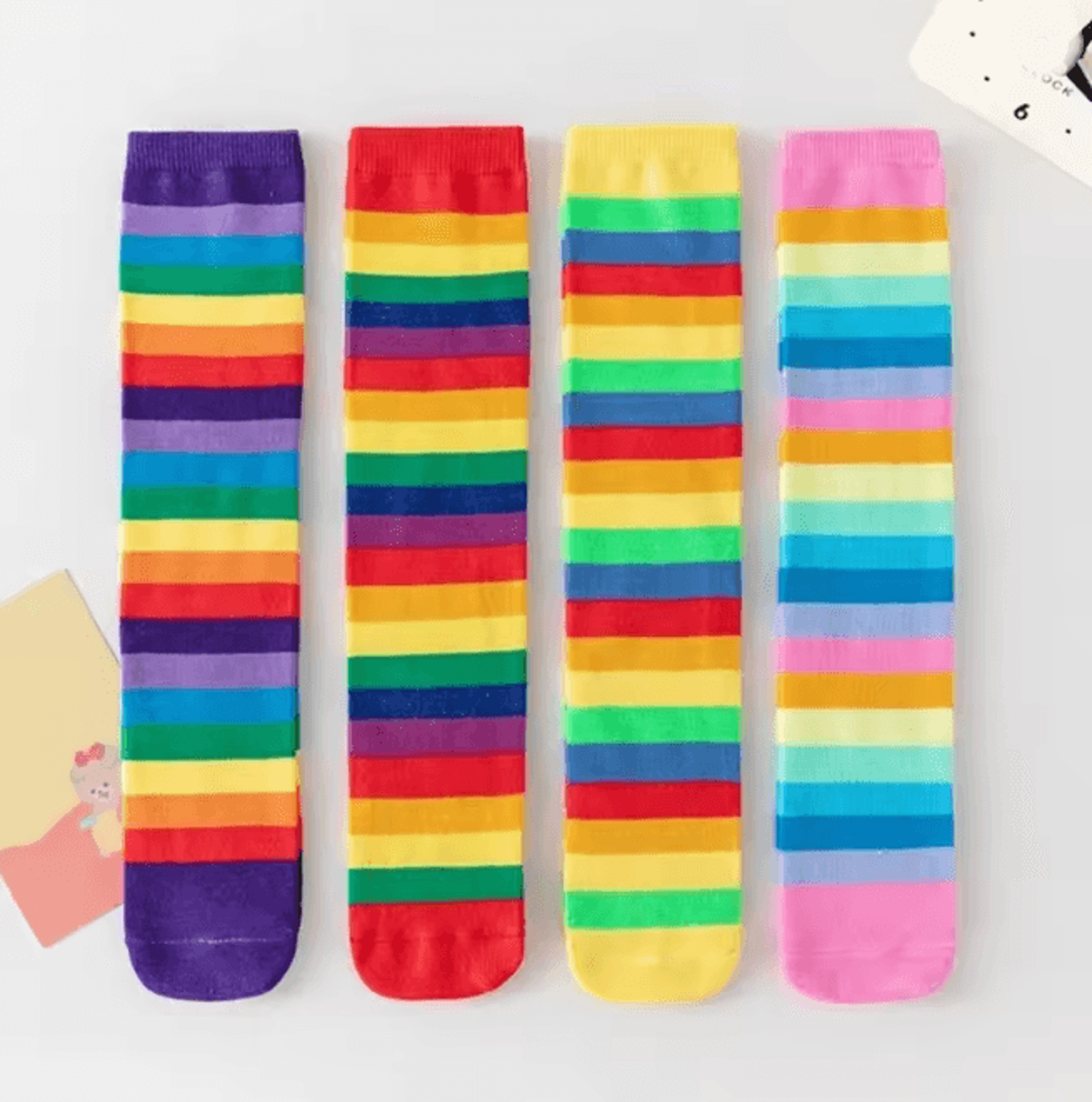rainbow stripe knee high socks for girls fun cosplay party stockings