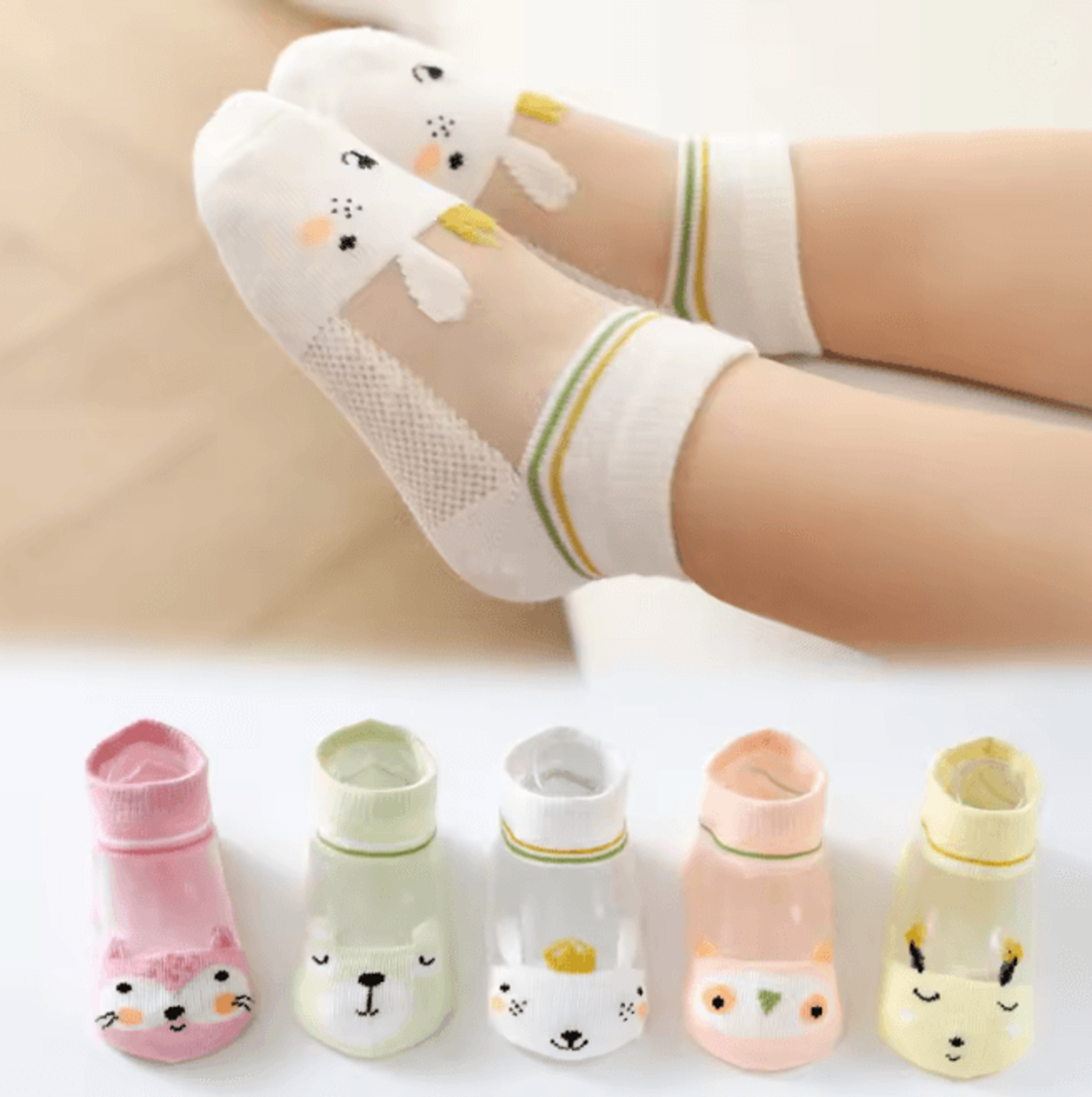 BreezeStep Summer Cotton Kids Socks 5 Pair Cartoon Mesh Set 8