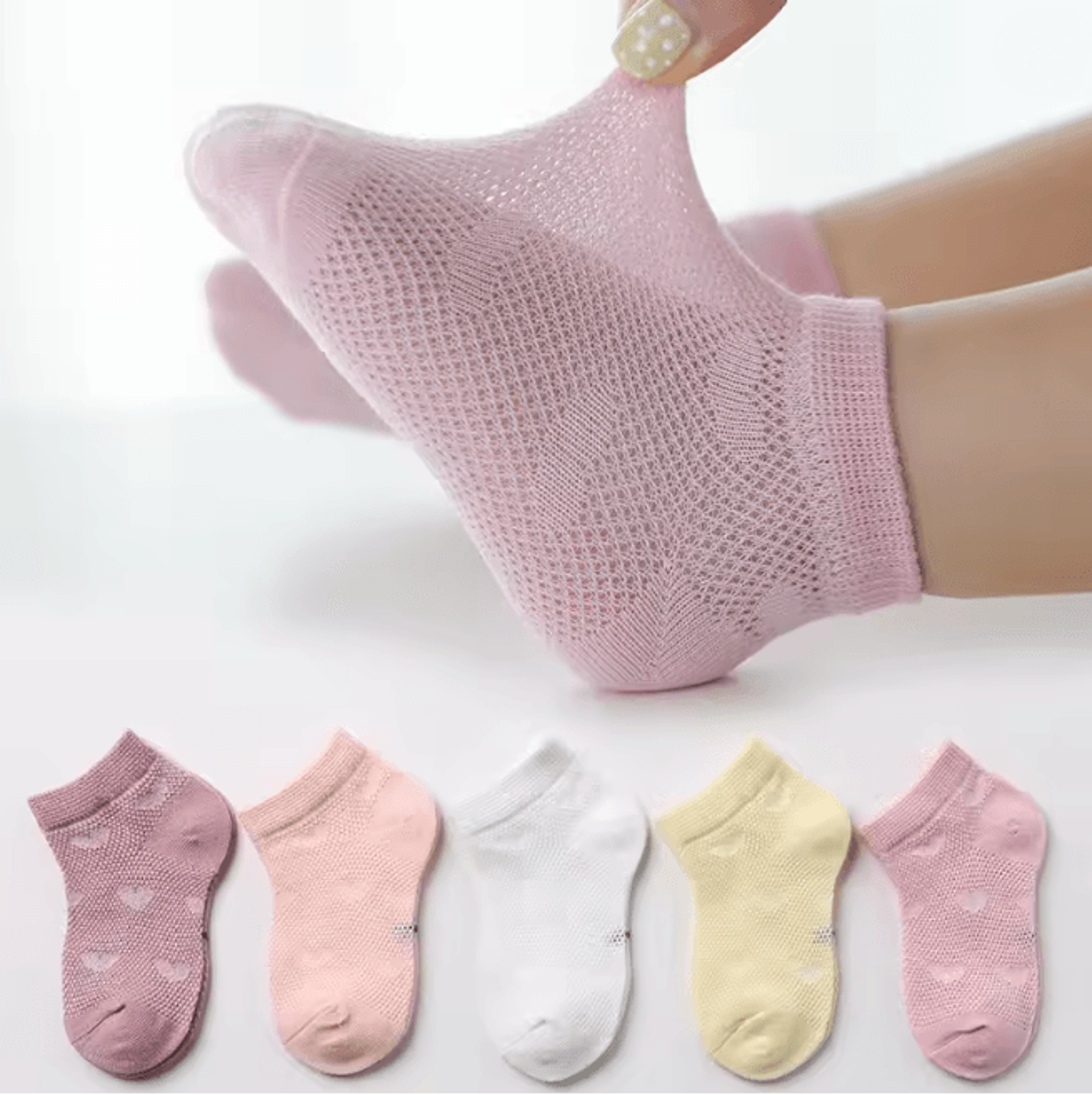 BreezeStep Summer Cotton Kids Socks 5 Pair Cartoon Mesh Set 2