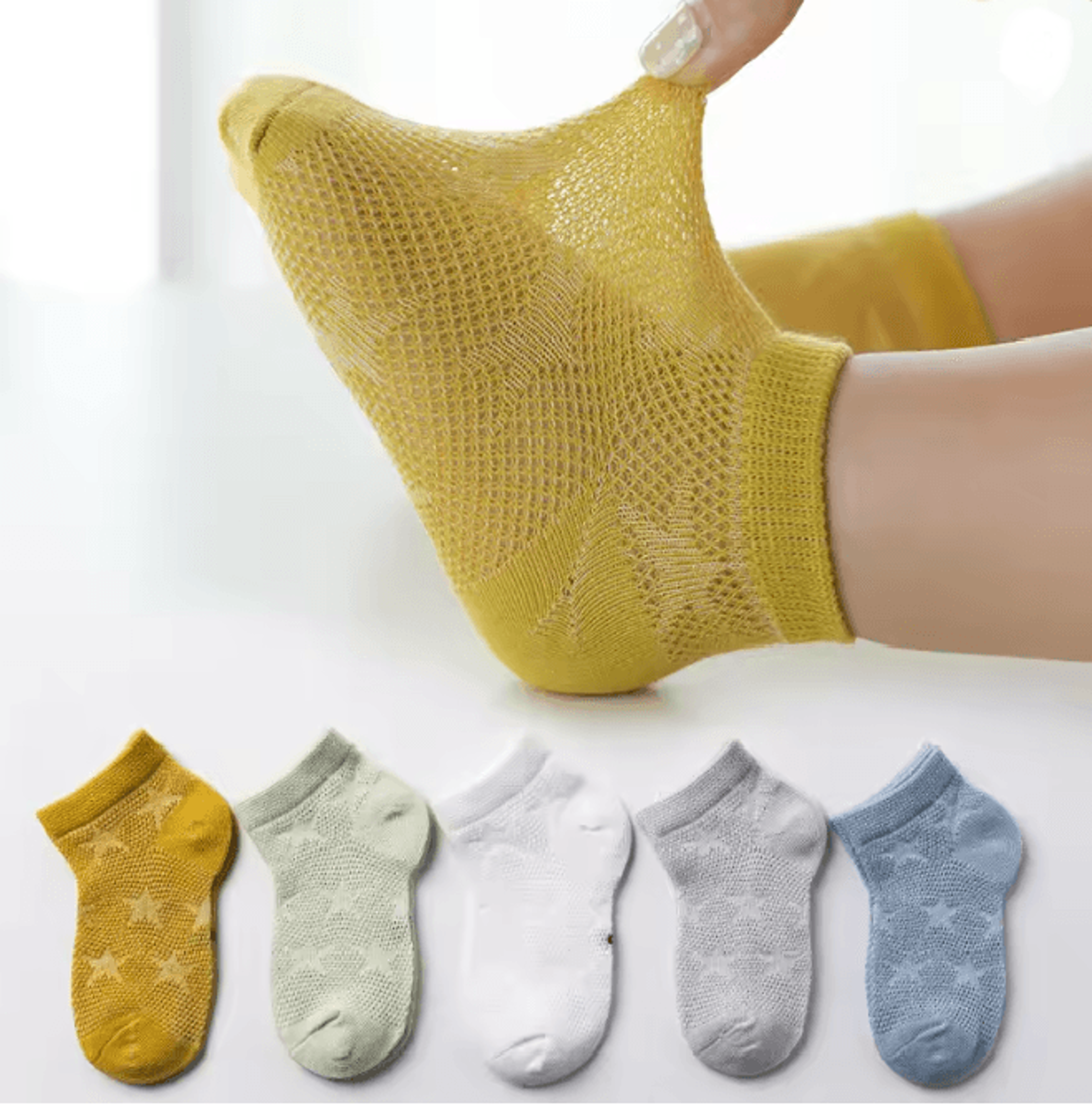 BreezeStep Summer Cotton Kids Socks 5 Pair Cartoon Mesh Set 3