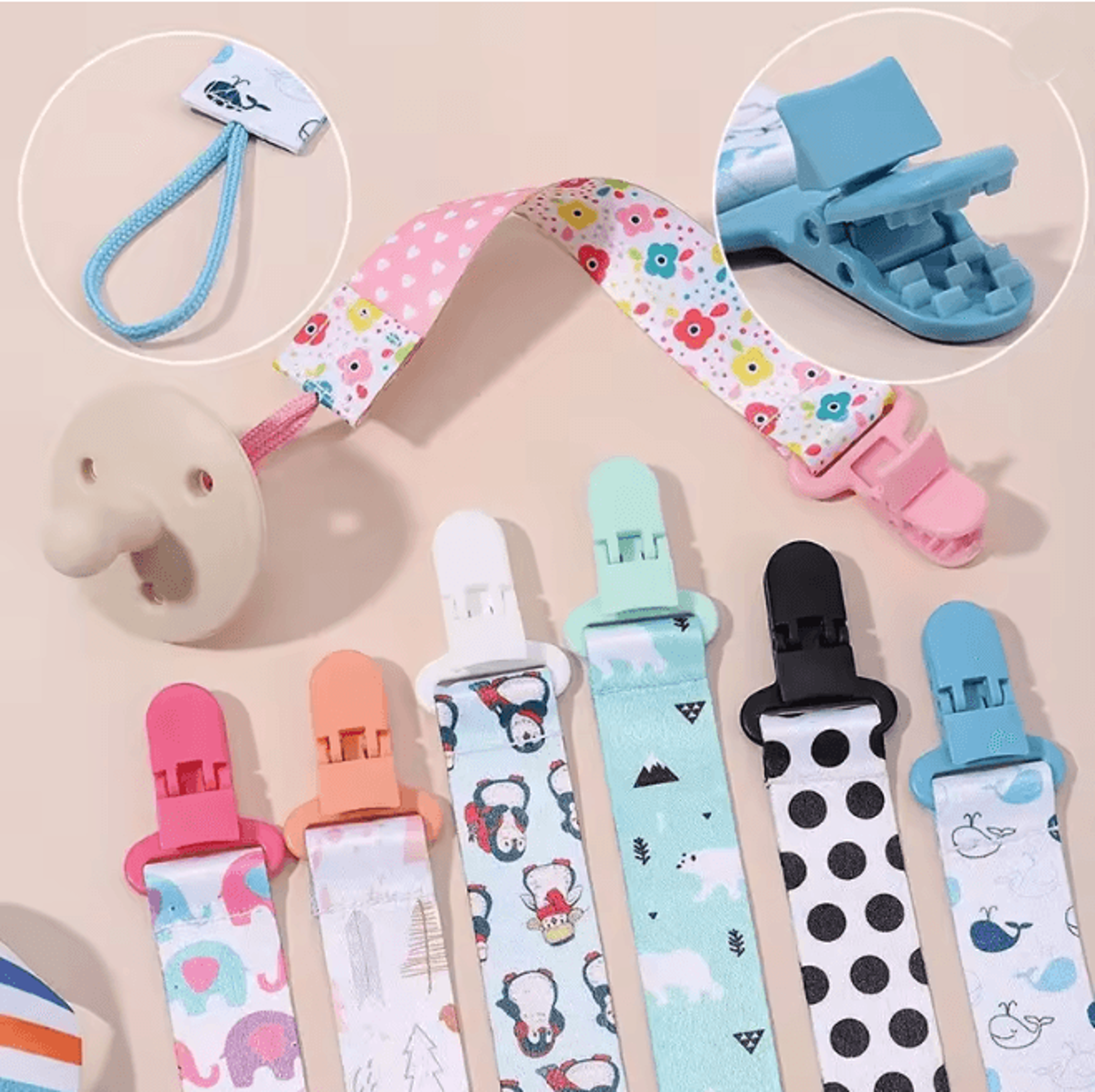 colorsafe baby pacifier clips 4 piece cotton canvas set