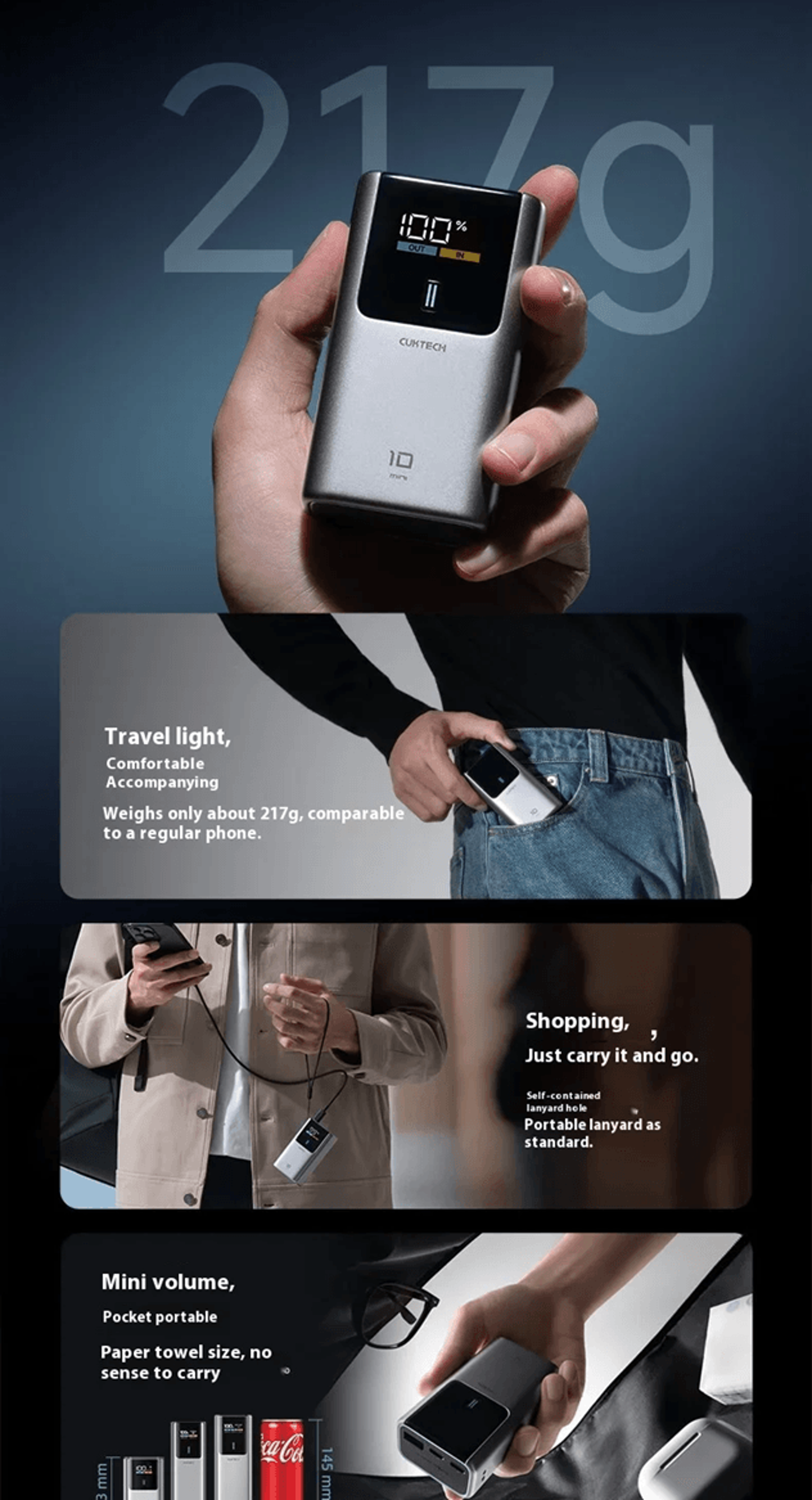 CUKTECH 10000mAh Mini Power Bank 55W Fast Charging With Digital Display 1
