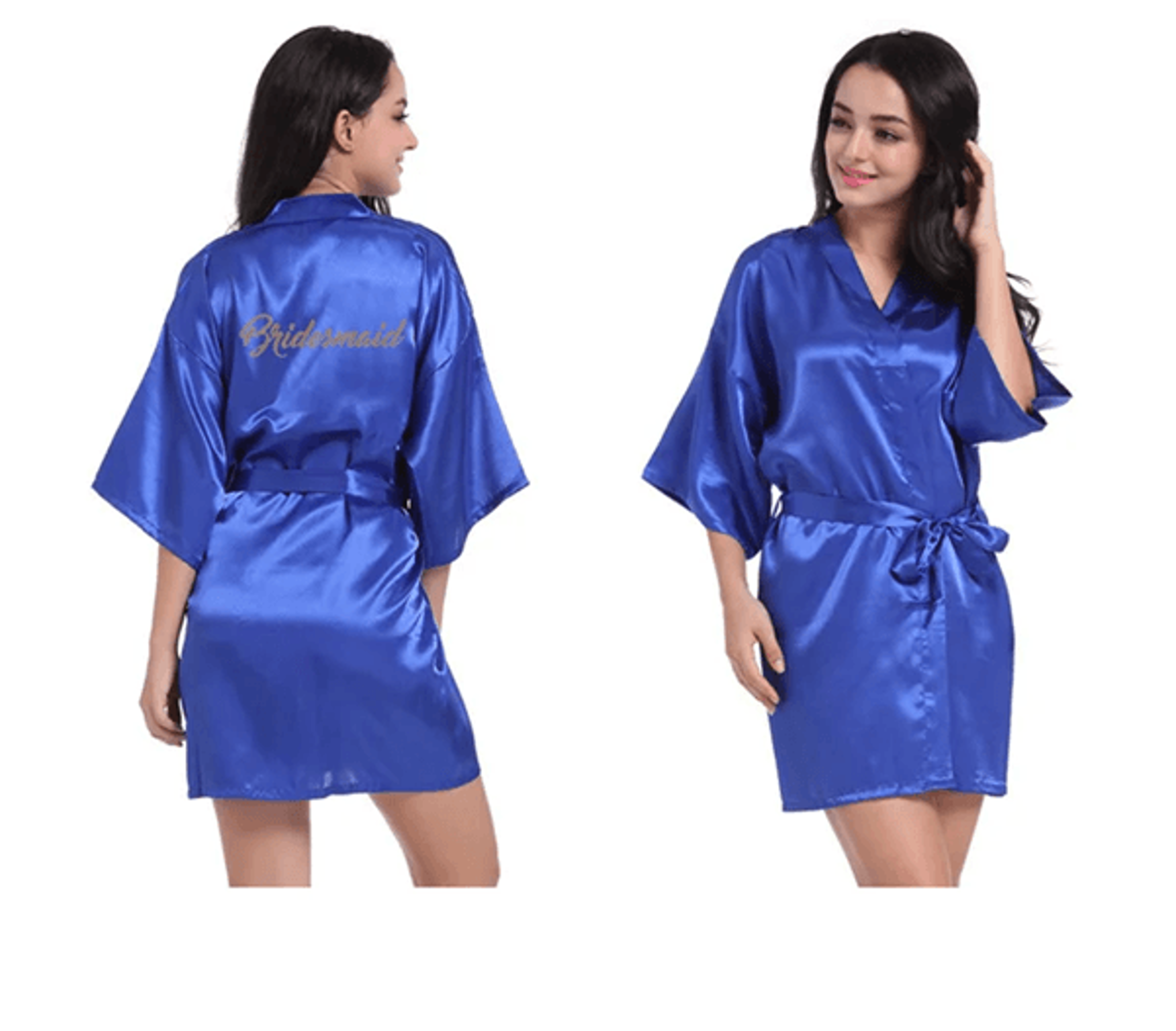 Personalized Satin Bridal Party Robe With Gold Lettering 1