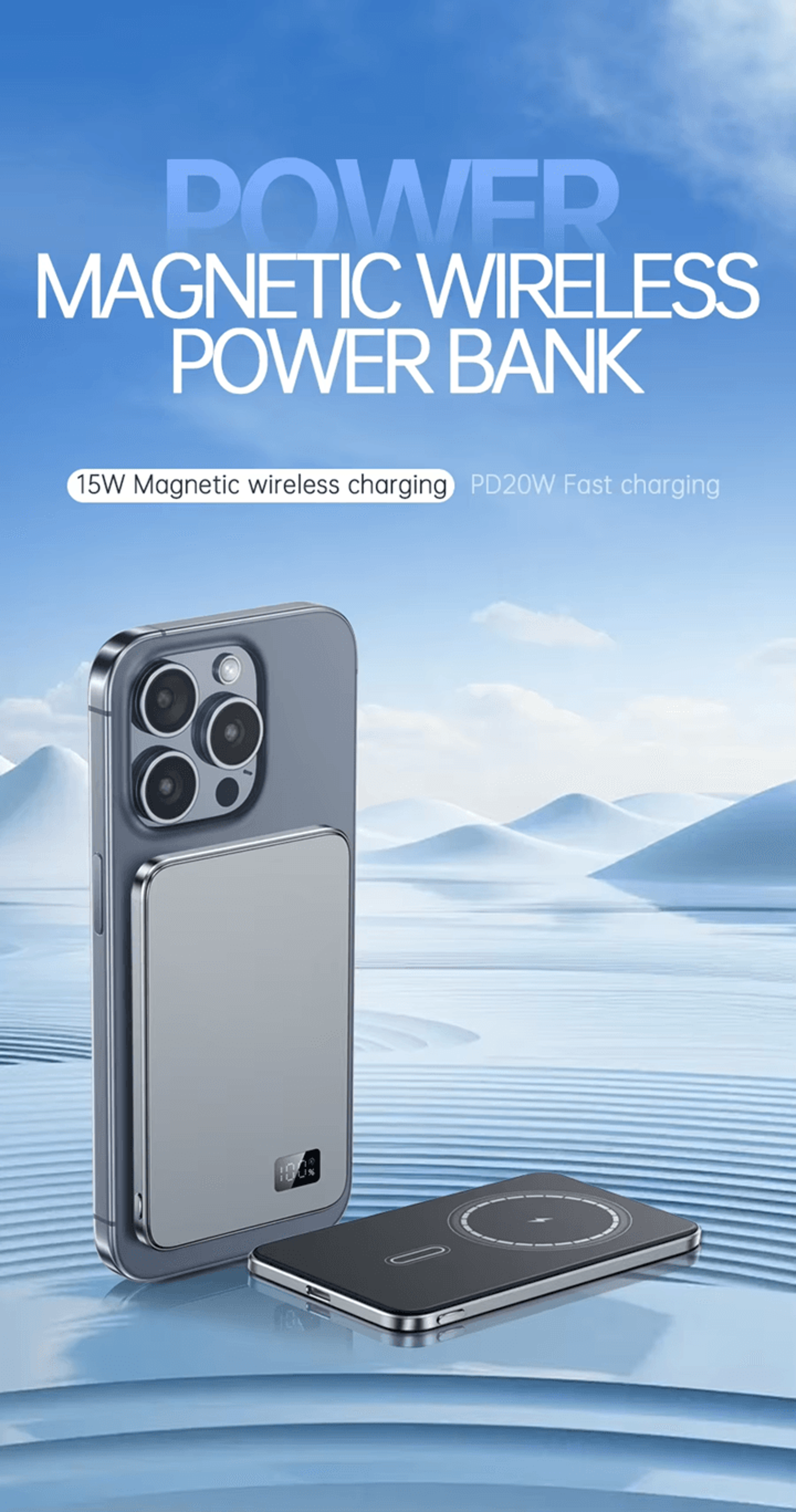 ultra thin magnetic wireless power bank with led display