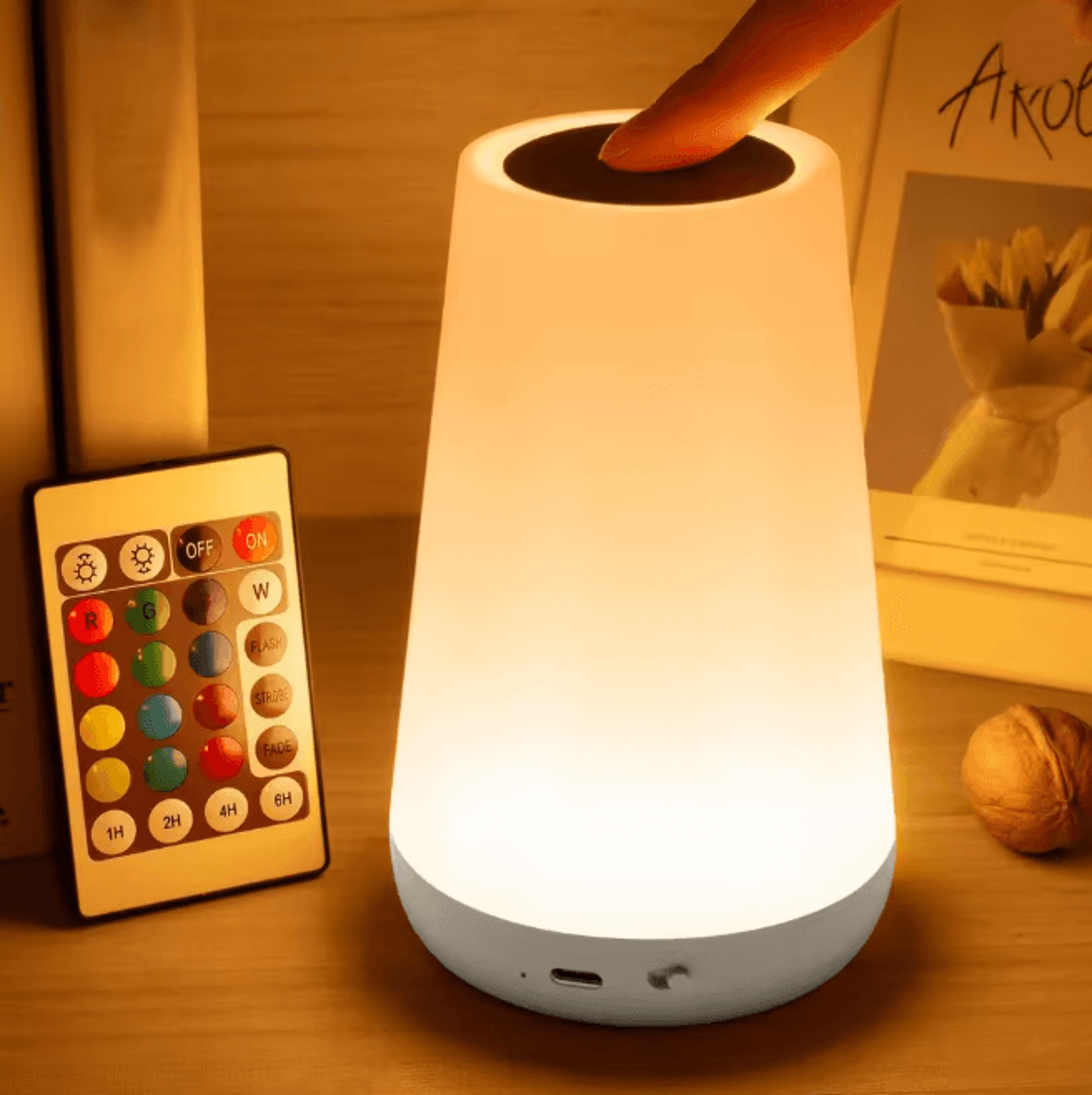 RGB Color Changing Night Light With Remote USB Rechargeable Bedside Lamp 6