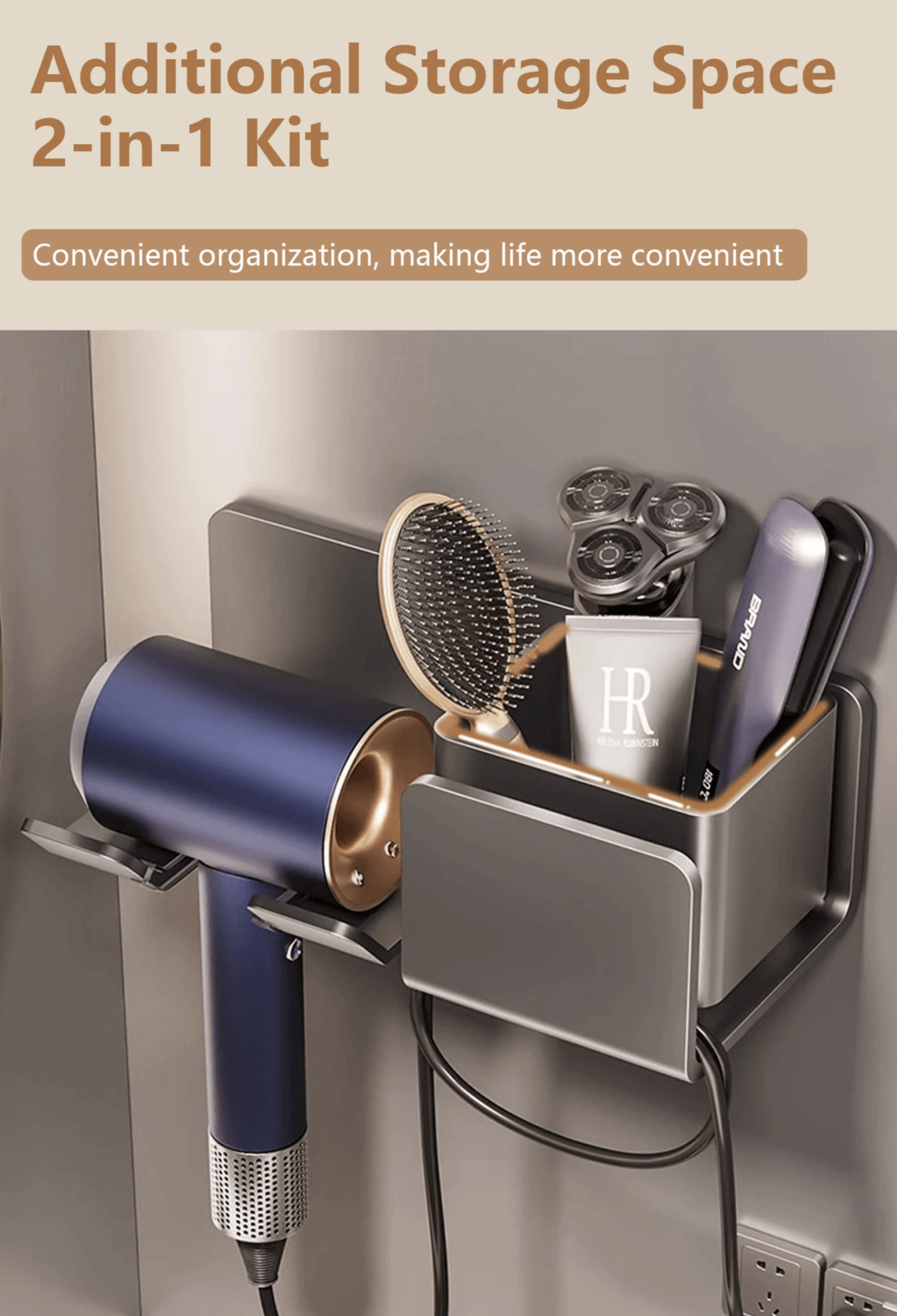 wall mounted hair dryer holder bathroom organizer shelf