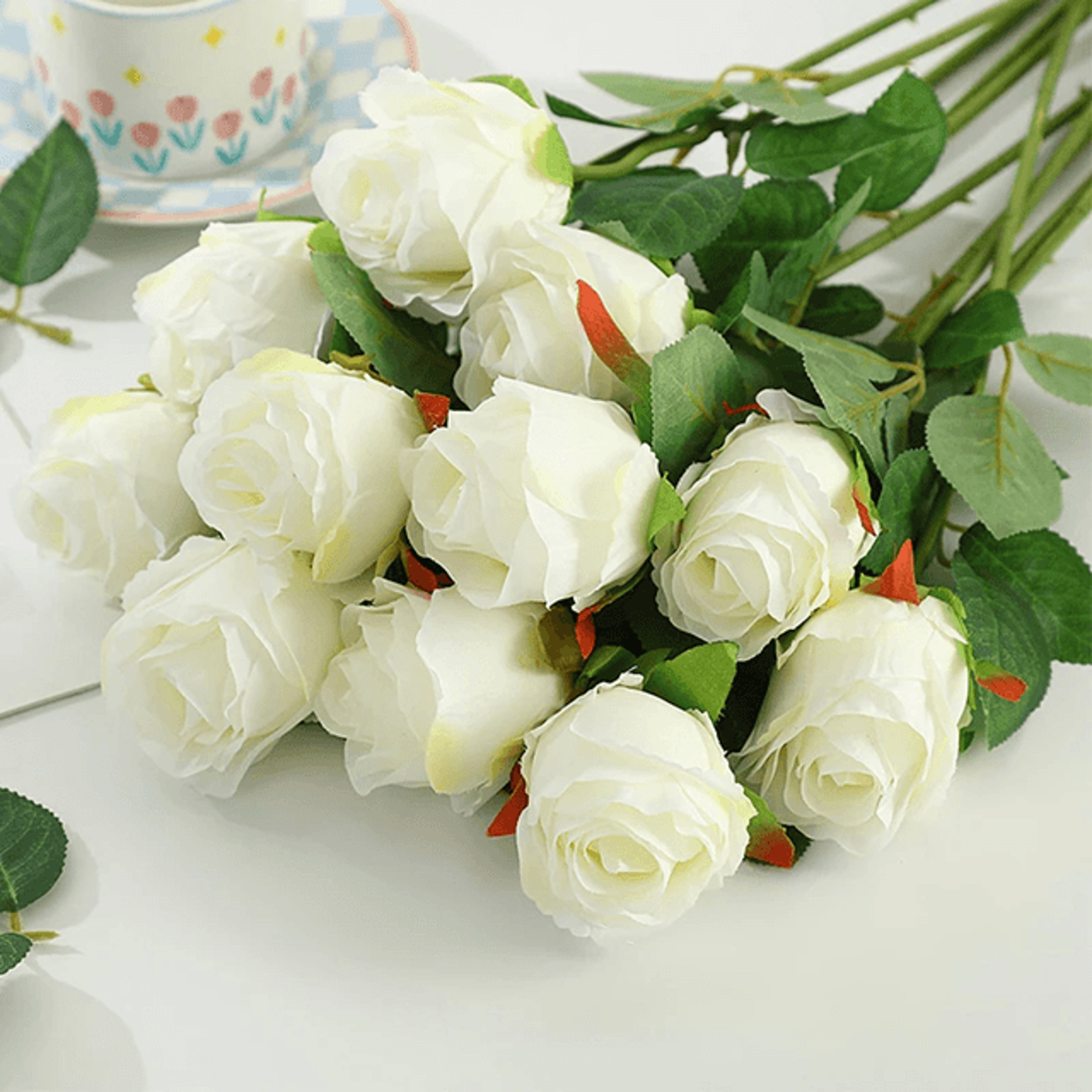 Velvet Silk Artificial Roses Long Stem Flowers For Wedding And Home Decor 2