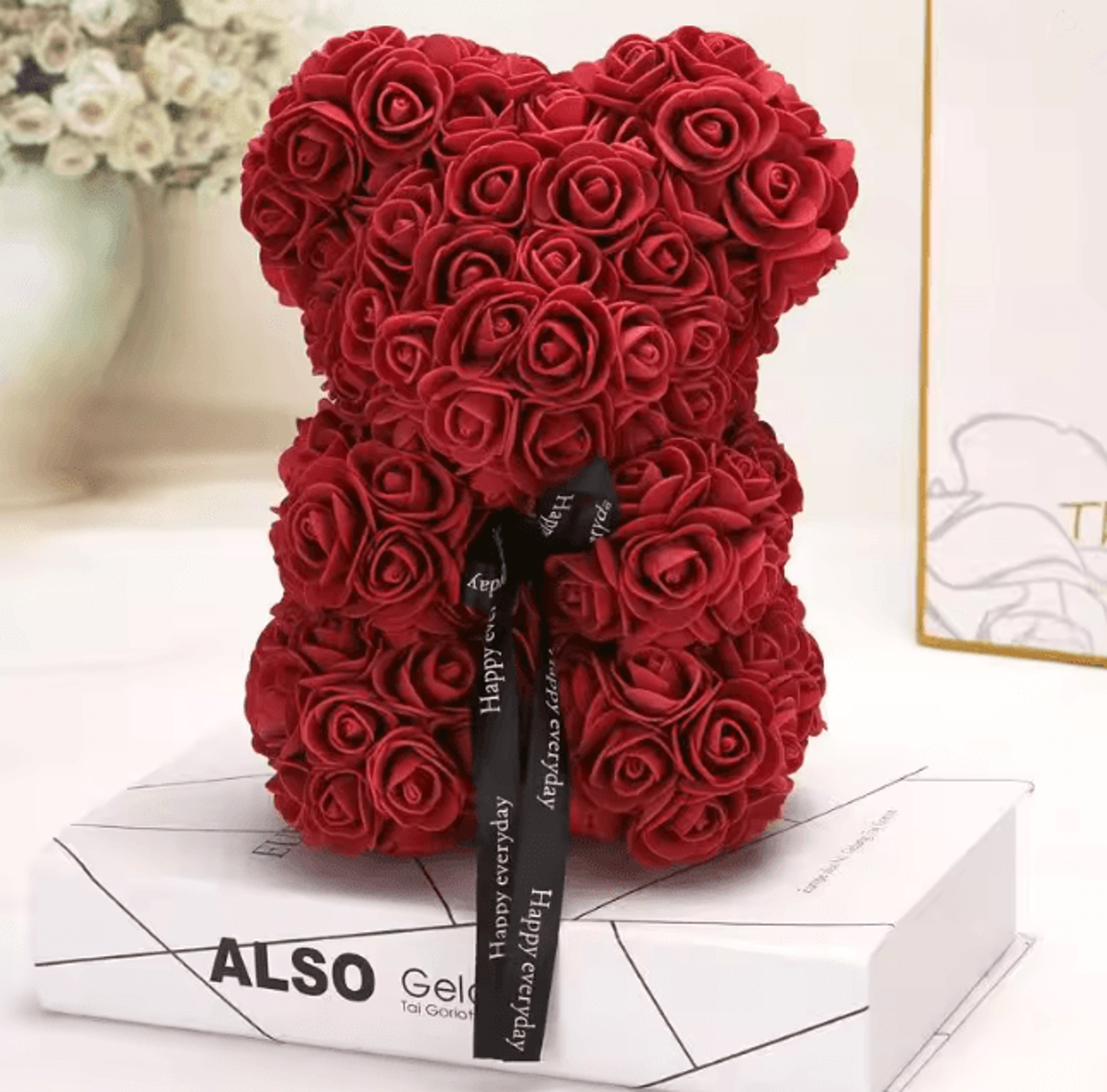 25cm Rose Teddy Bear Gift In Luxury Box Romantic Artificial Flower Bear For Her 3