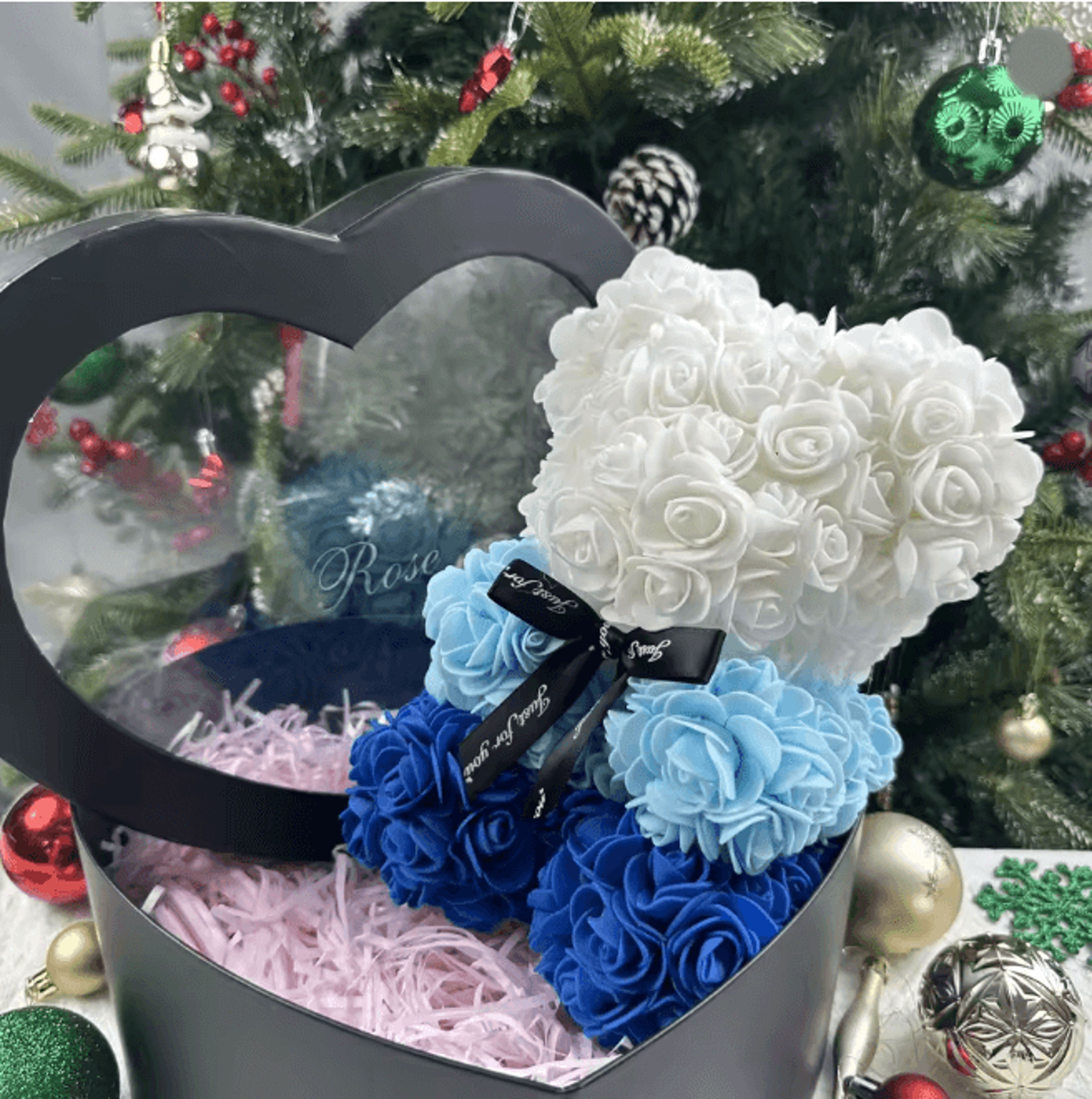 25cm Rose Teddy Bear Gift In Luxury Box Romantic Artificial Flower Bear For Her 16