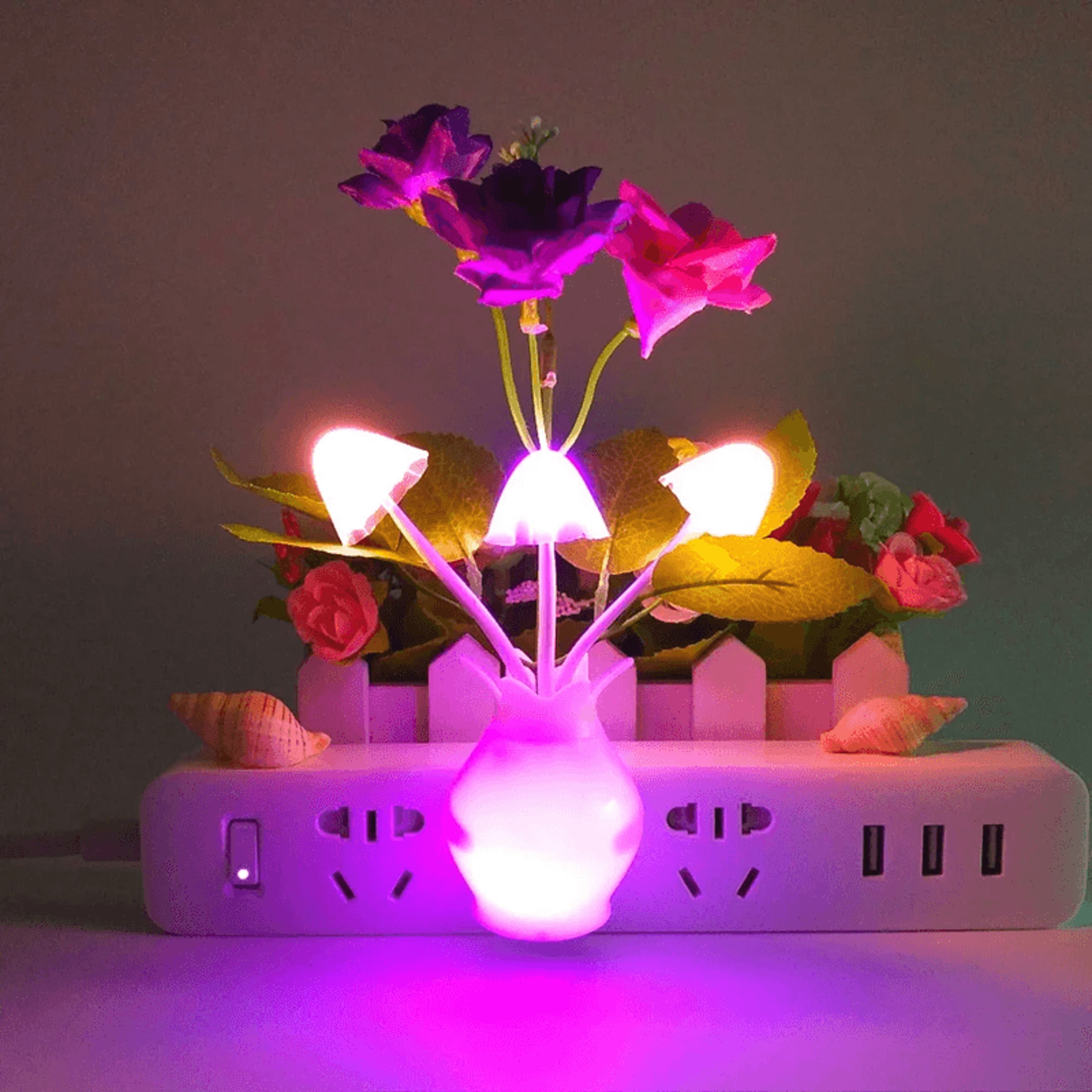 Auto Sensor LED Rose Mushroom Night Light Plug In Lamp 1
