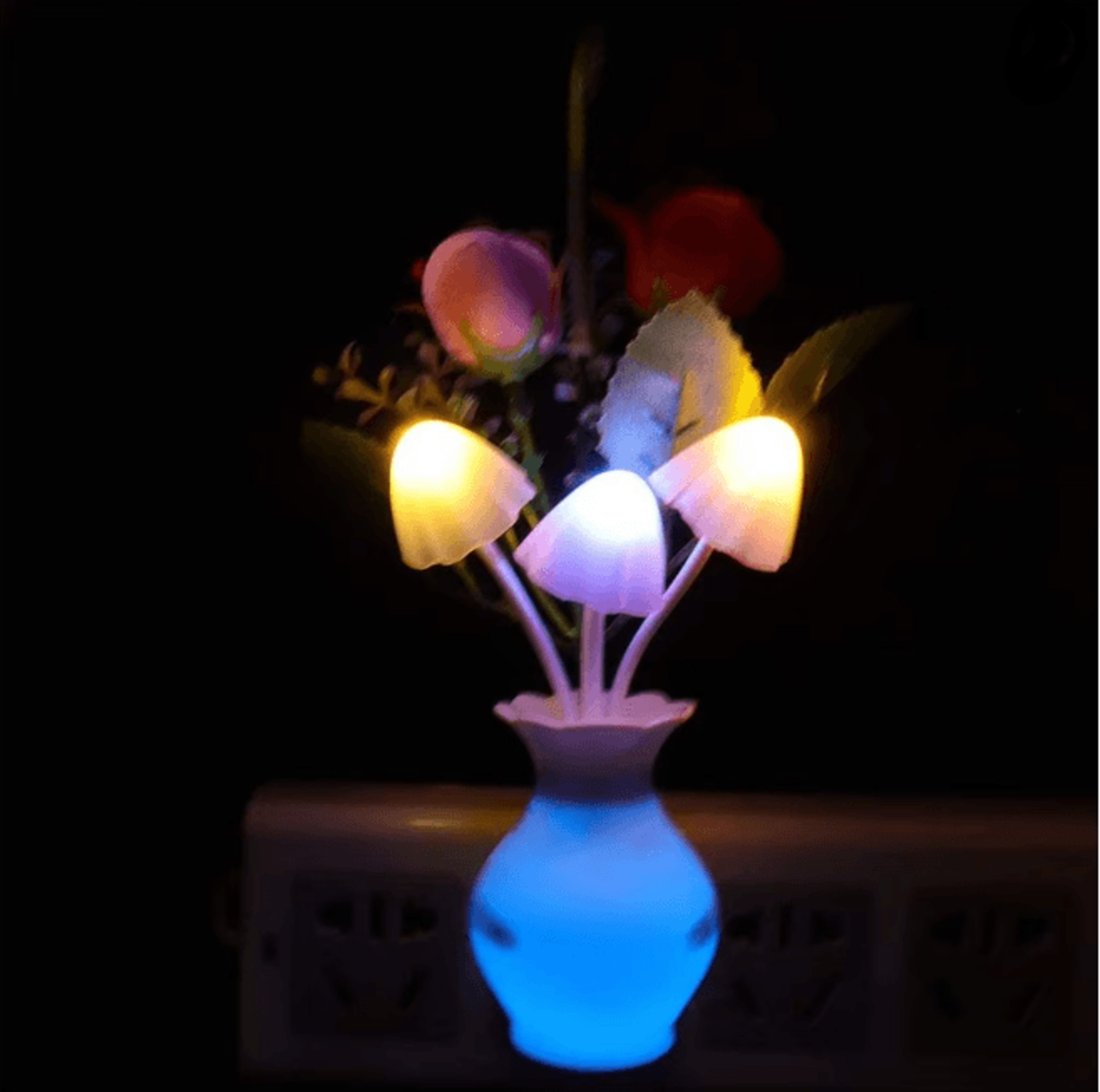 LED Night Light With Auto Sensor Rose Mushroom Plug In Lamp 4