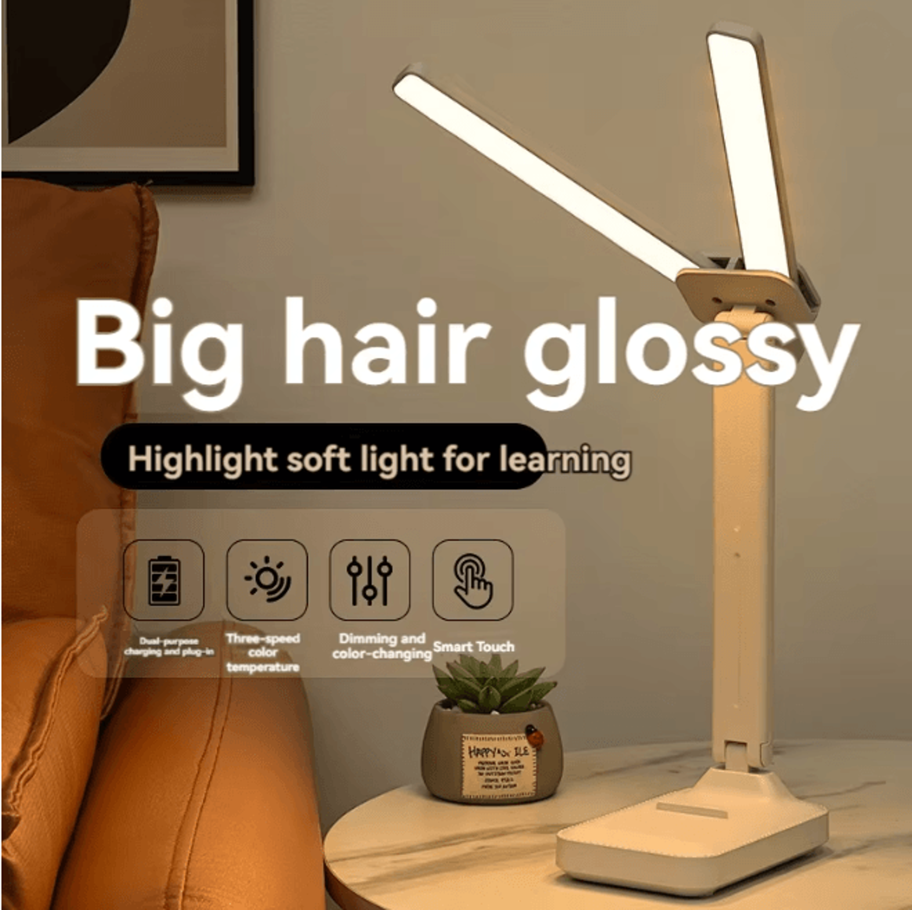 dual head led desk lamp foldable dimmable usb rechargeable reading light