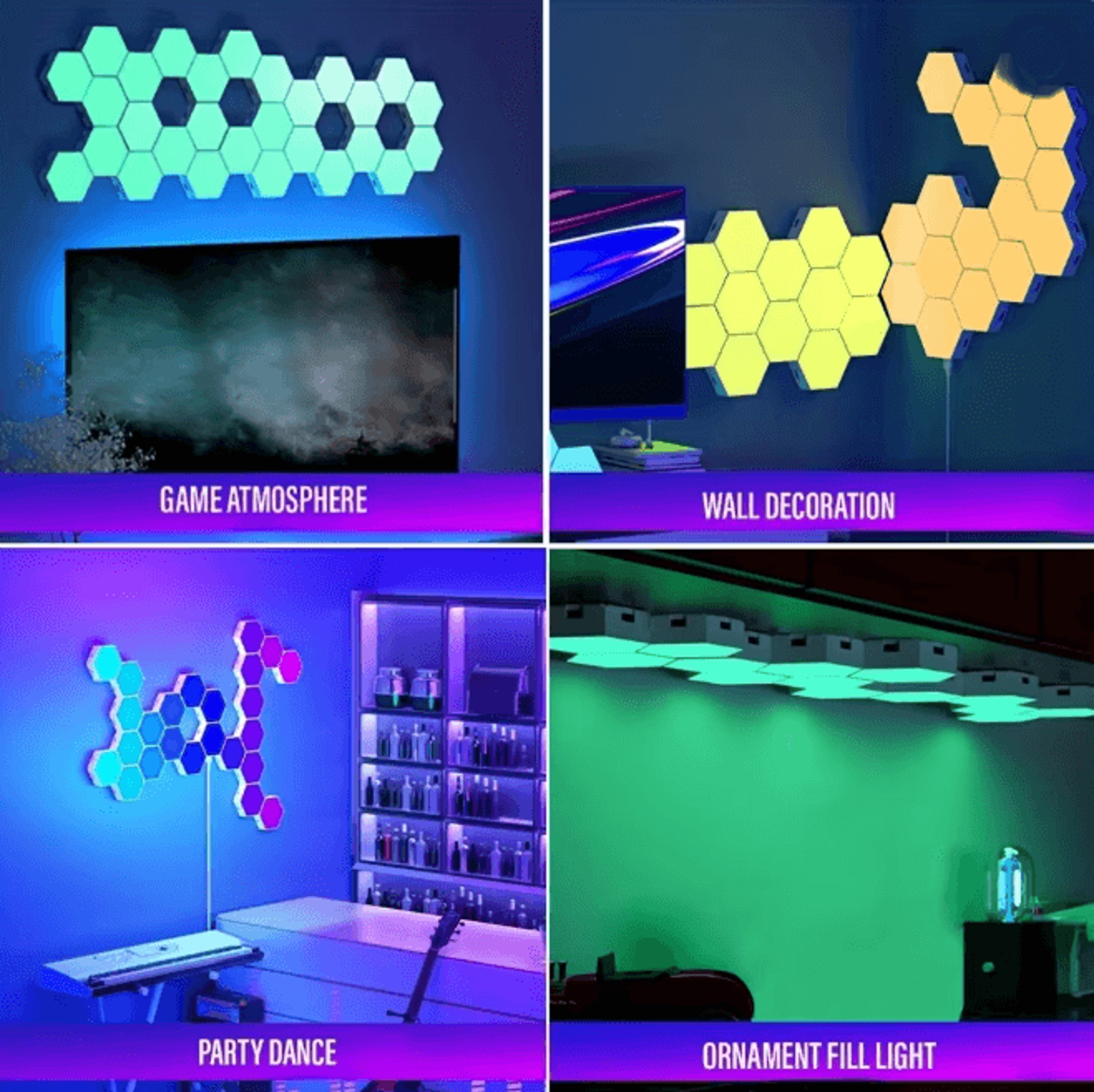 RGB Intelligent Hexagonal Wall Lamp Music Sync App Control Light Panels 2