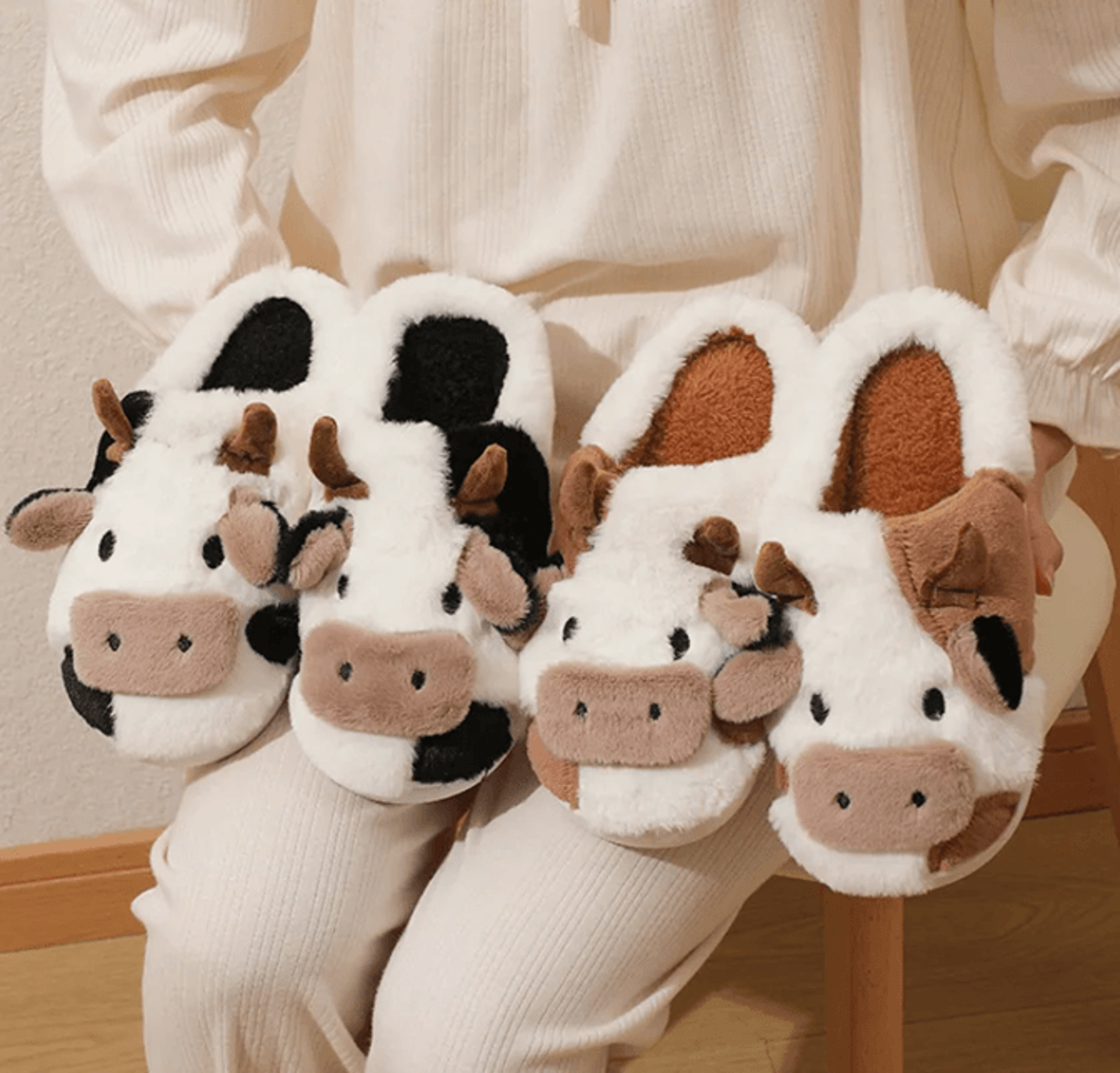 winter plush cow slippers for couples warm non slip house shoes