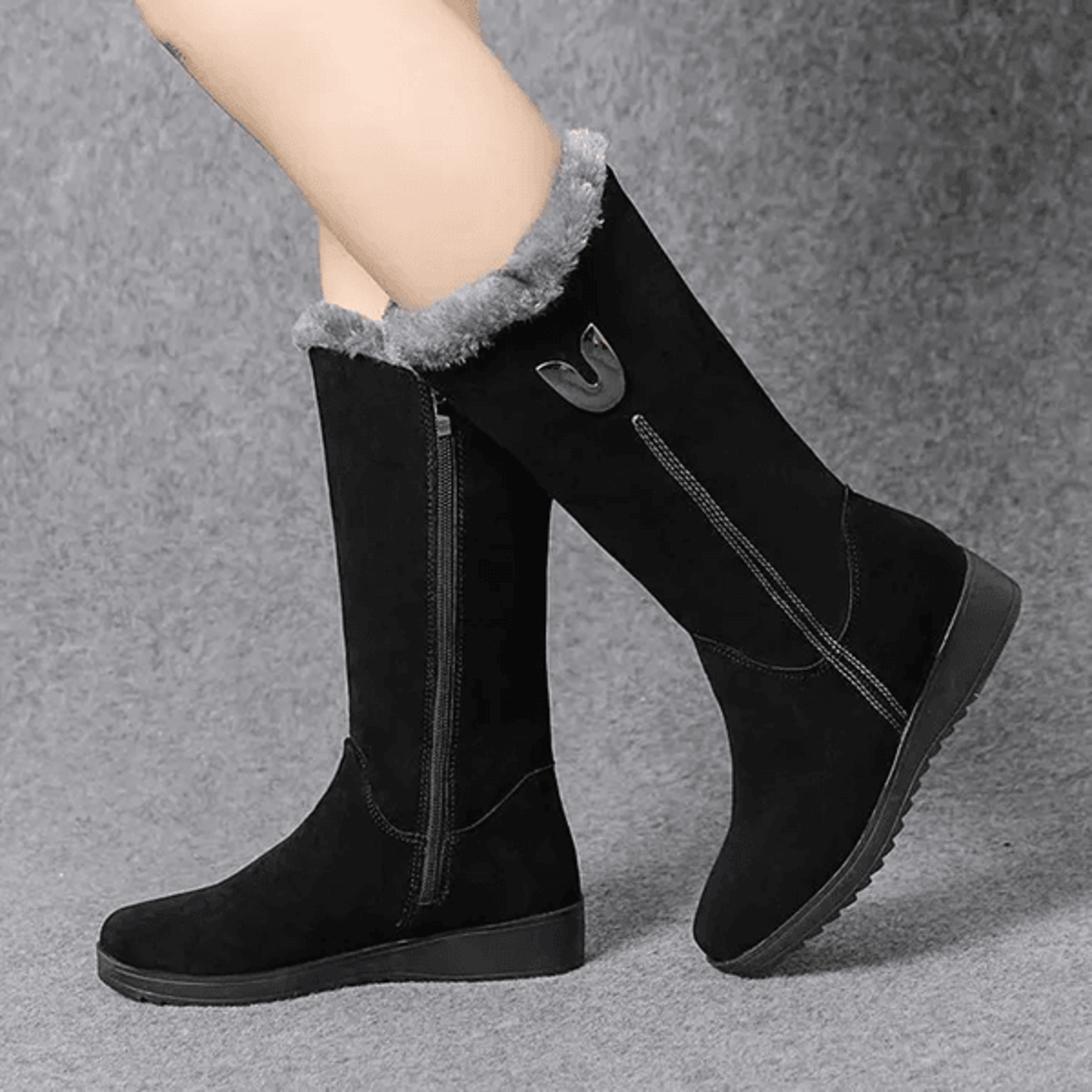 Womens Winter Chelsea Boots Plush Fur Mid Calf Snow Boots 2