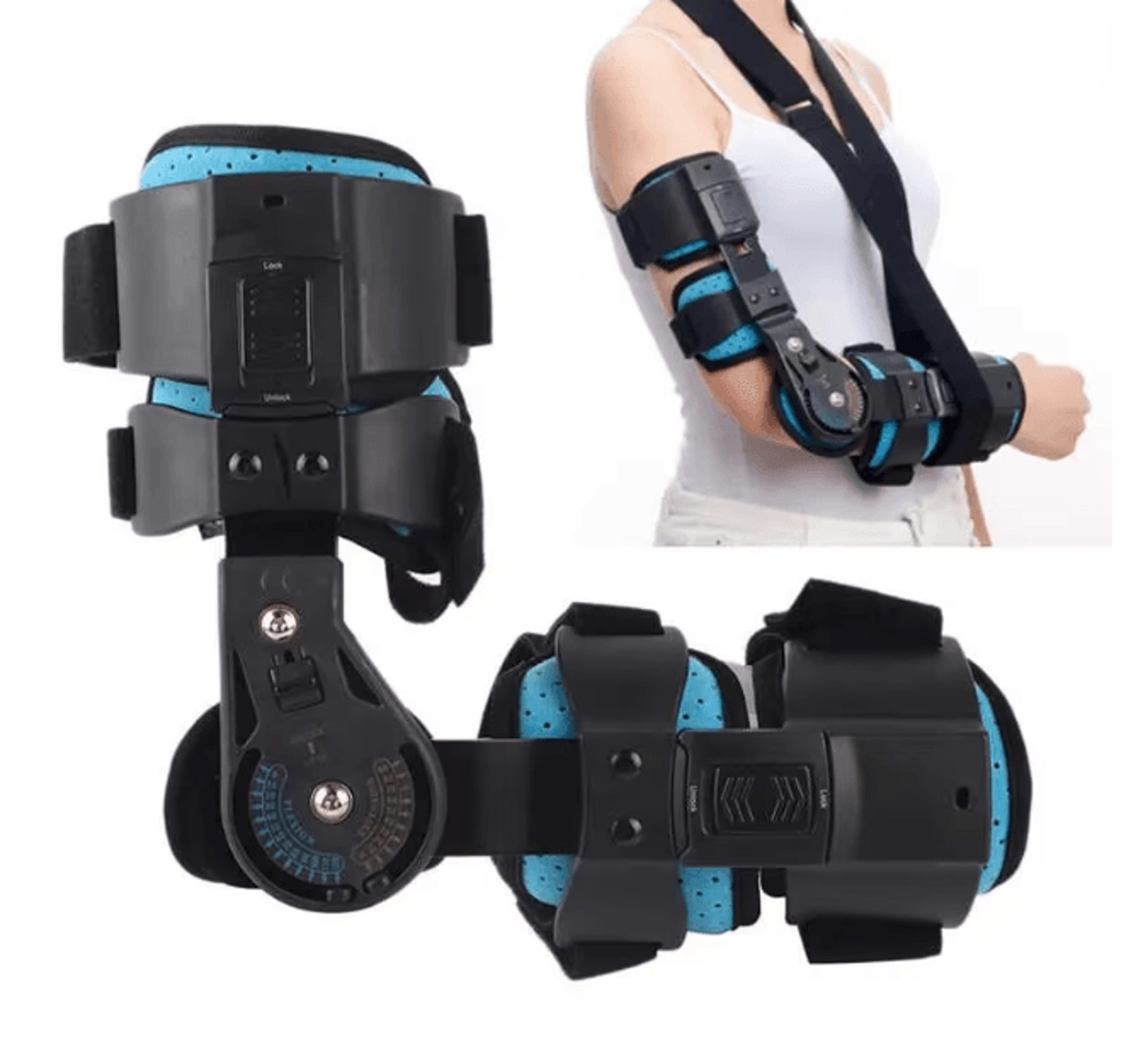 adjustable hinged rom elbow brace for arm injury recovery