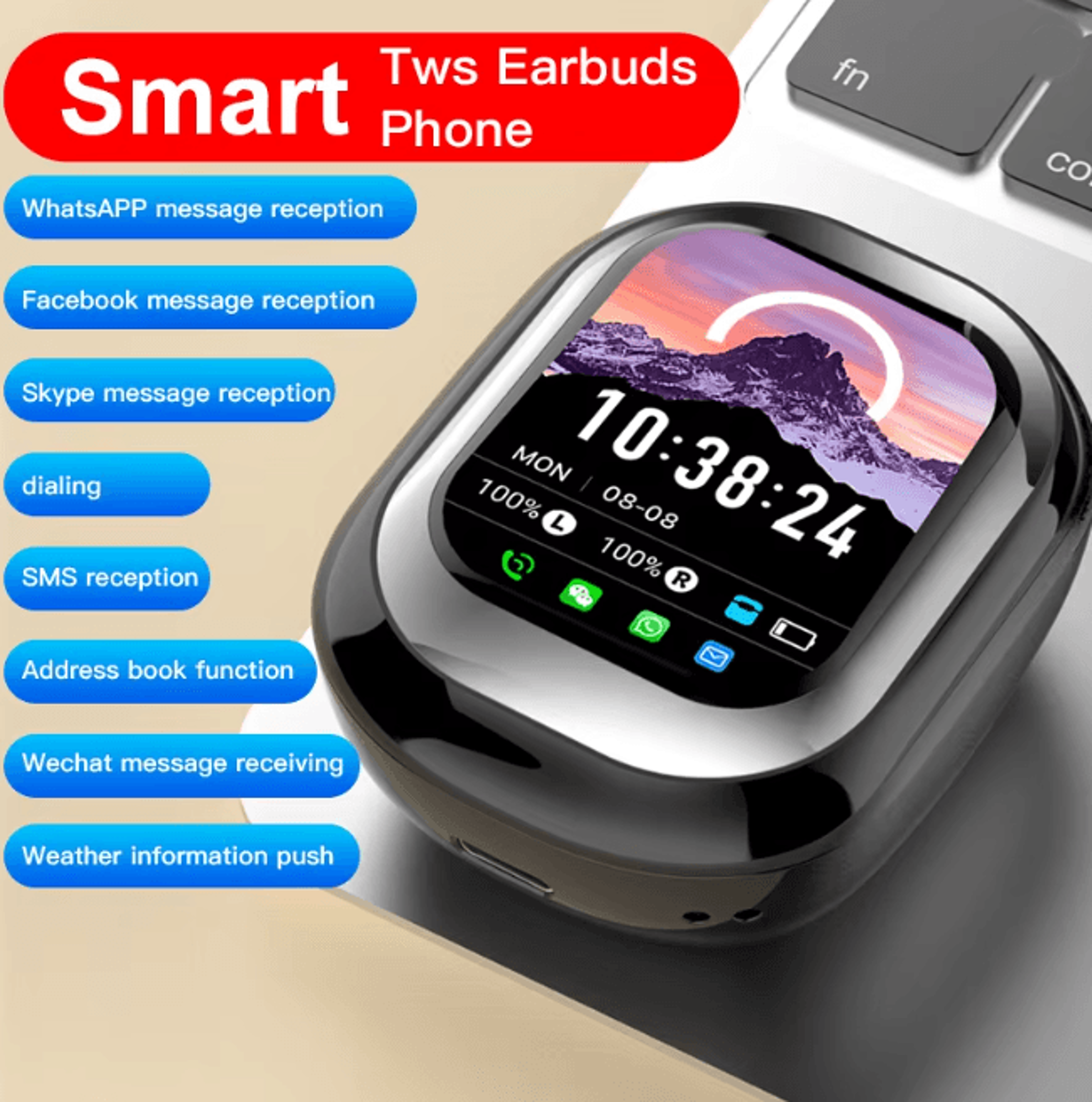 SE ONE Smart Touch Screen Wireless Earbuds With LED Display Case 3