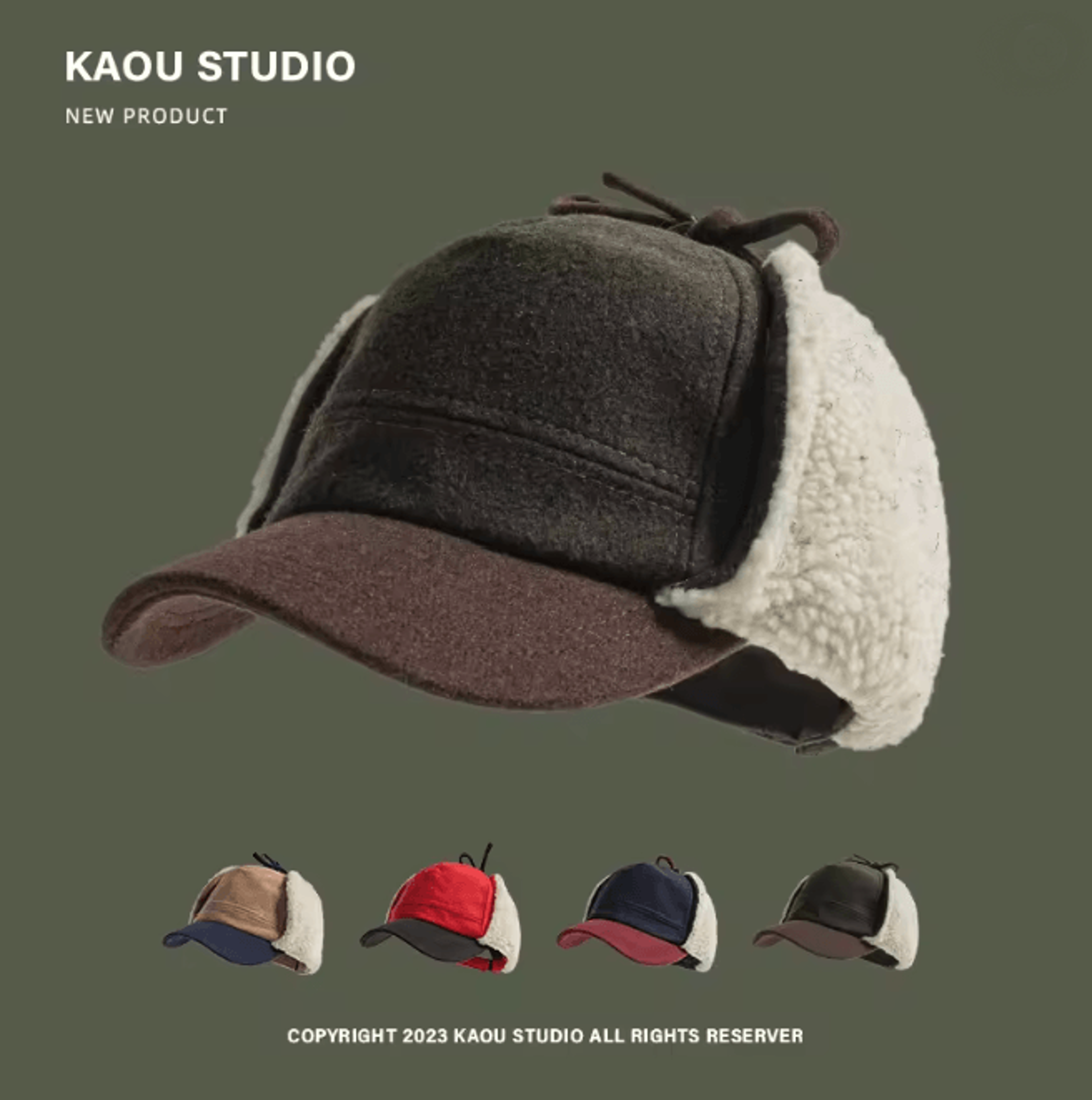 Retro Wool Bomber Hat With Ear Flaps Plush Thermal Winter Cap 0