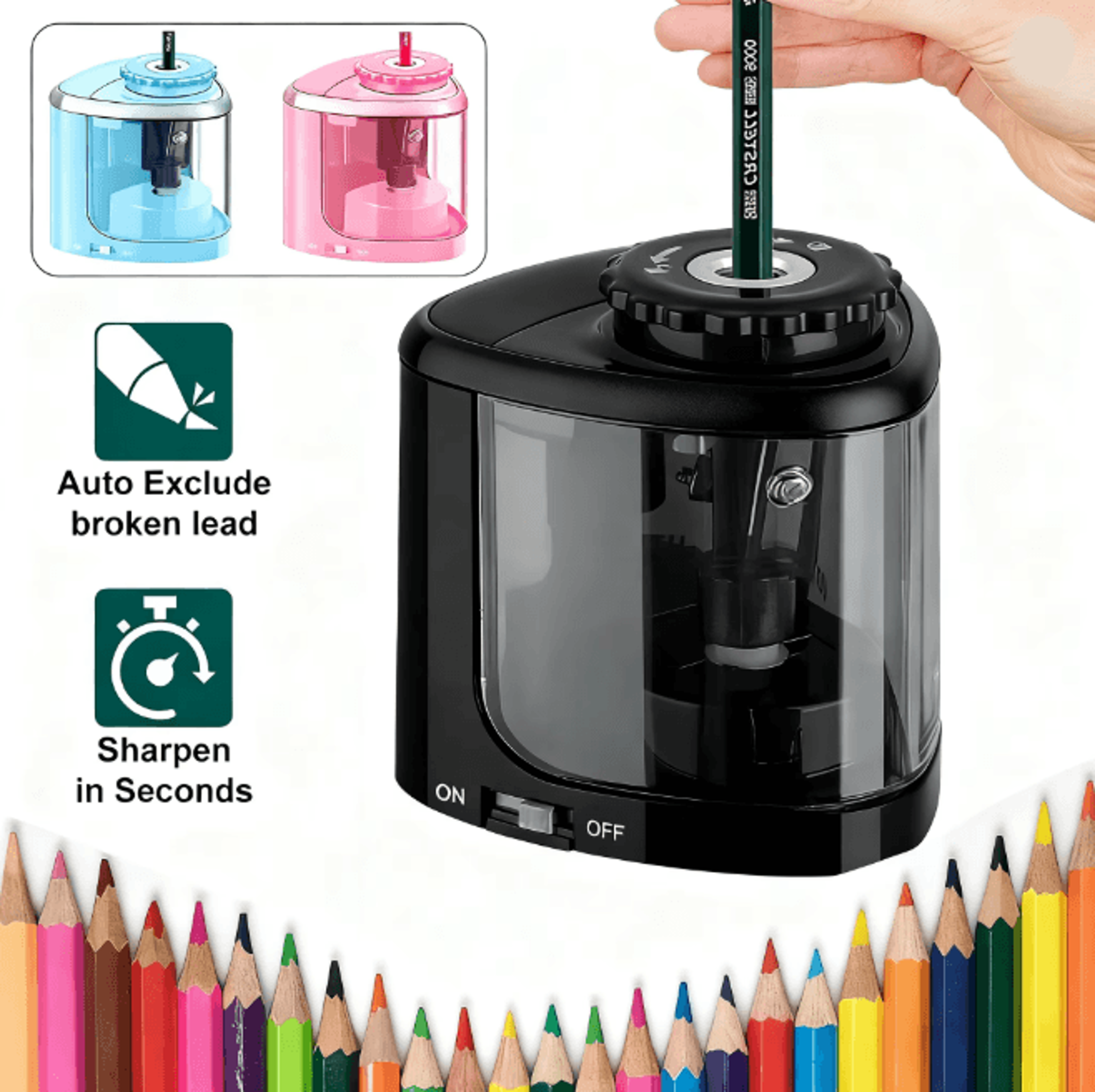 TENWIN Electric Pencil Sharpener Portable Desktop Automatic Sharpener For School And Office 0
