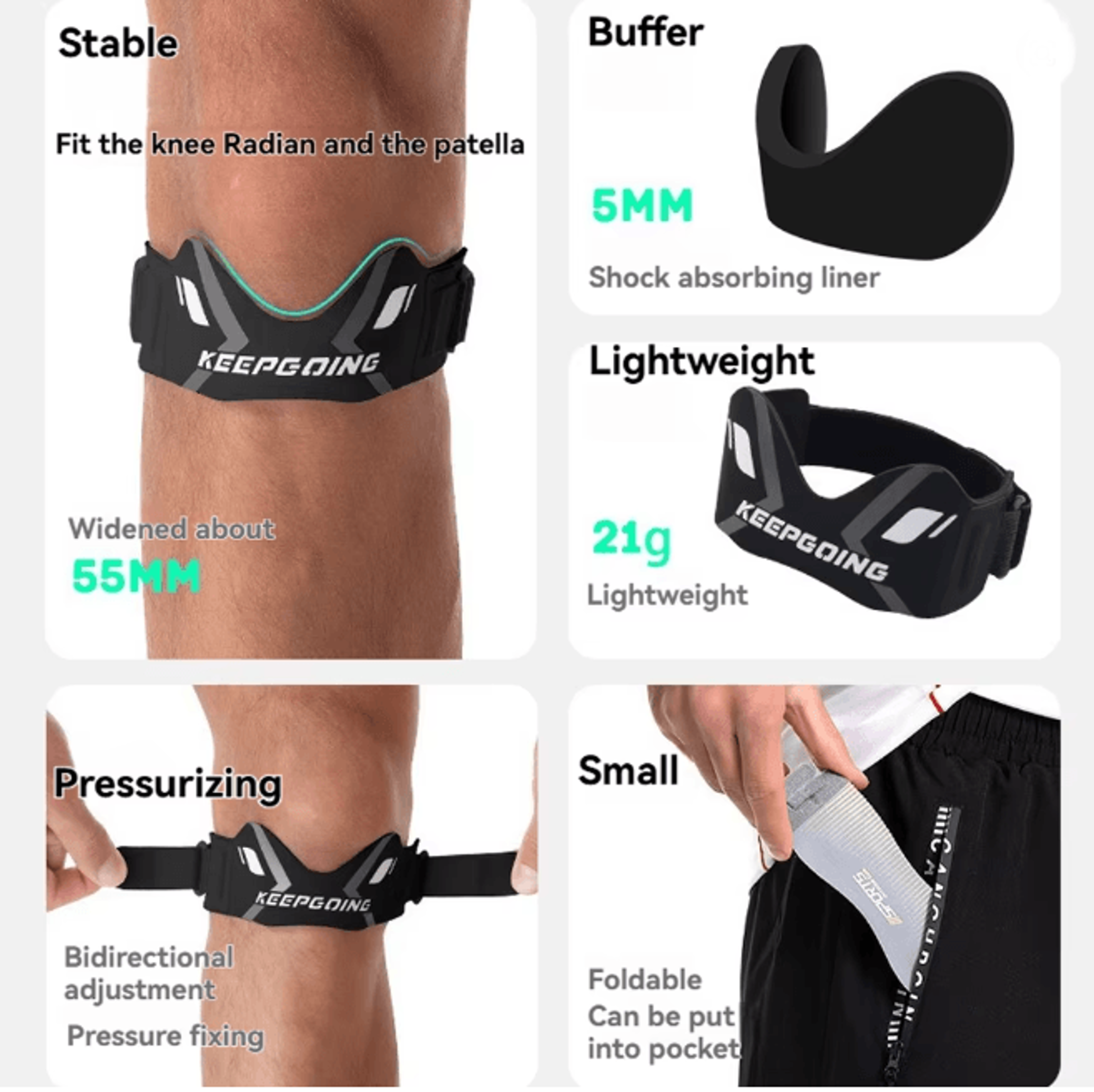 GTUBIKE Adjustable Patella Knee Band With Compression Pad Support 1